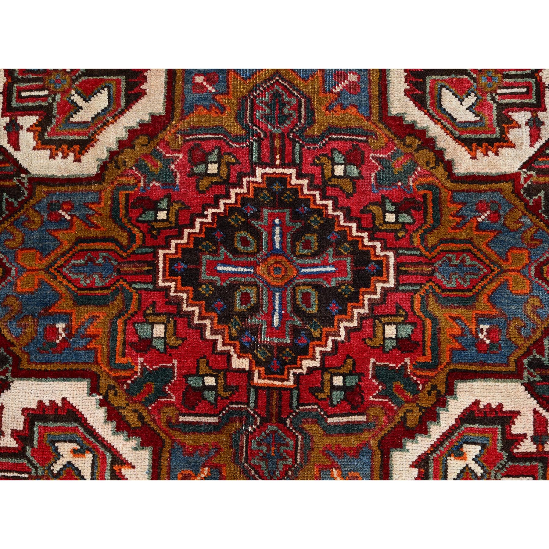 6'9"x9'4" Merlot Red, Rustic Look, Evenly Worn Wool, Hand Knotted, Semi Antique Persian Heriz with Geometric Pattern, Good Condition, Oriental Rug Sh85899