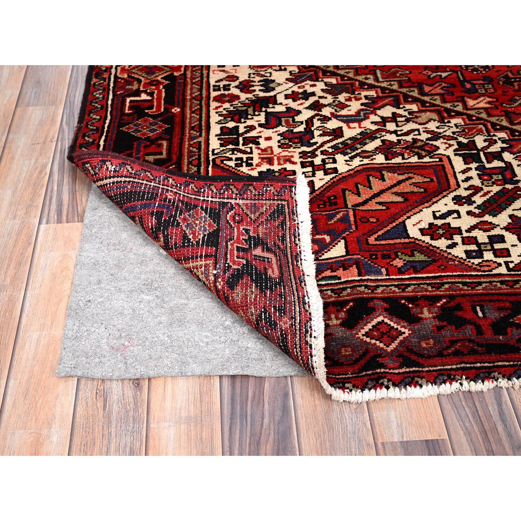 6'7"x9'3" Vivid Auburn Red, Hand Knotted Vintage Persian Evenly Worn Pure Wool Heriz, Good Condition, Sides and Ends Professionally Secured, Cleaned, Oriental Rug Sh85903