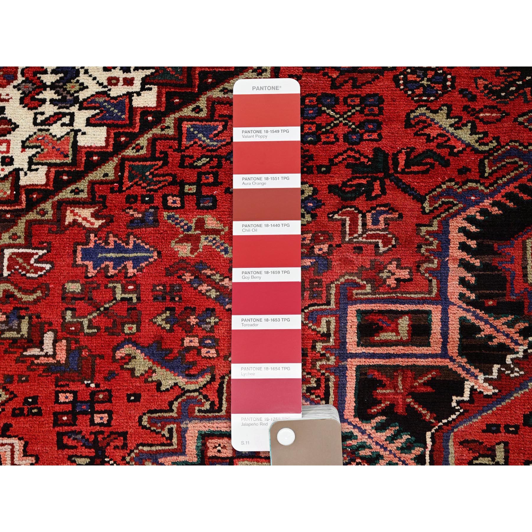 6'7"x9'3" Vivid Auburn Red, Hand Knotted Vintage Persian Evenly Worn Pure Wool Heriz, Good Condition, Sides and Ends Professionally Secured, Cleaned, Oriental Rug Sh85903