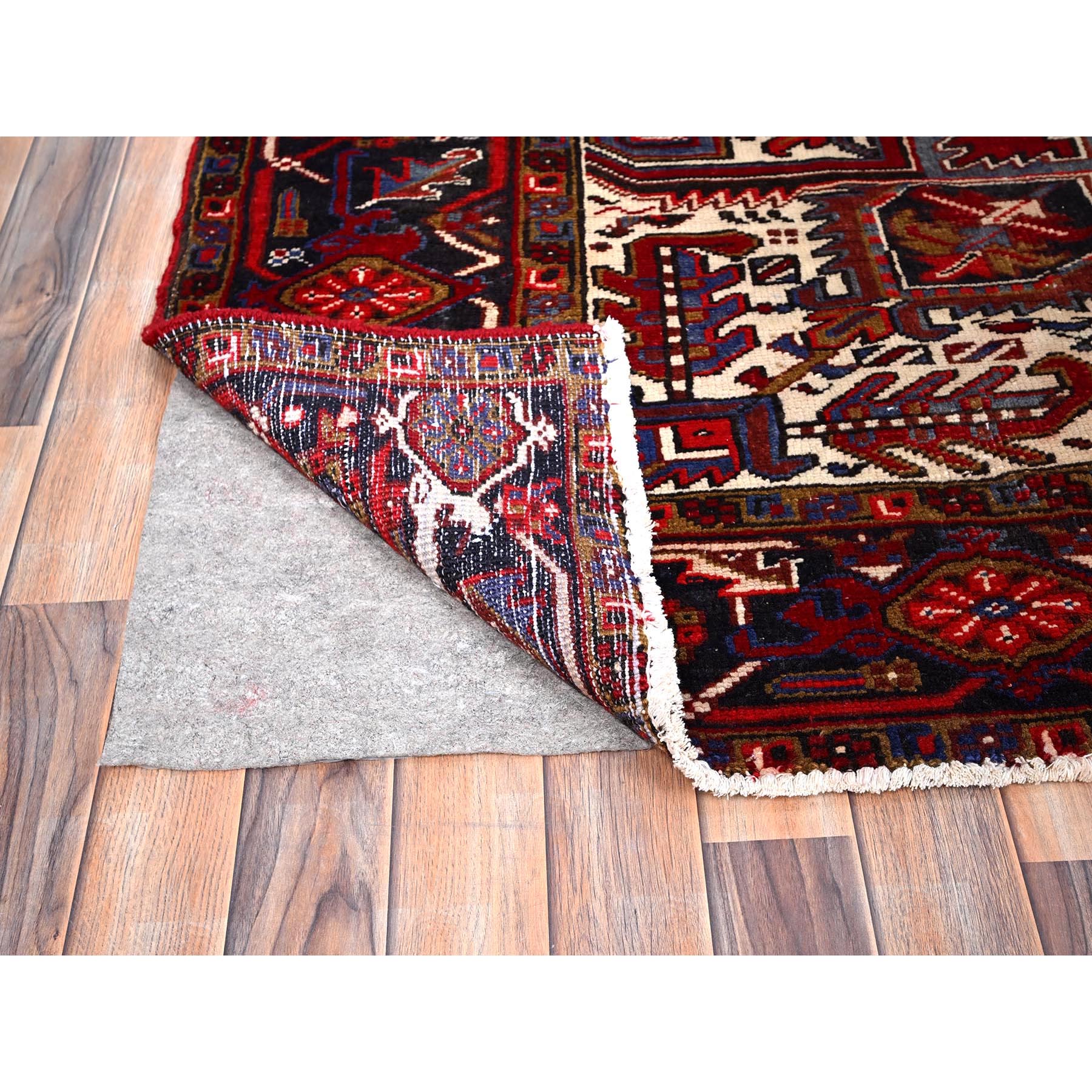 8'4"x10'3" Vermilion Red, Hand Knotted Semi Antique Persian All Wool Heriz, Good Condition, Sides and Ends Secured and Professionally Cleaned, Oriental Rug Sh85905