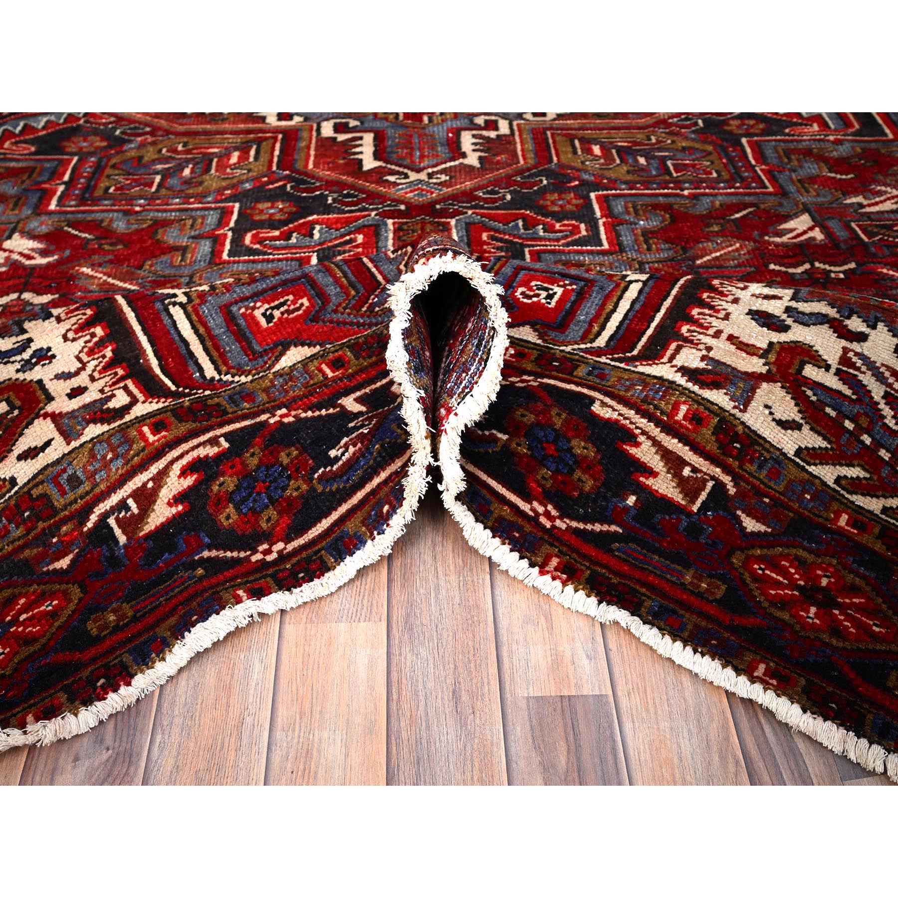 8'4"x10'3" Vermilion Red, Hand Knotted Semi Antique Persian All Wool Heriz, Good Condition, Sides and Ends Secured and Professionally Cleaned, Oriental Rug Sh85905