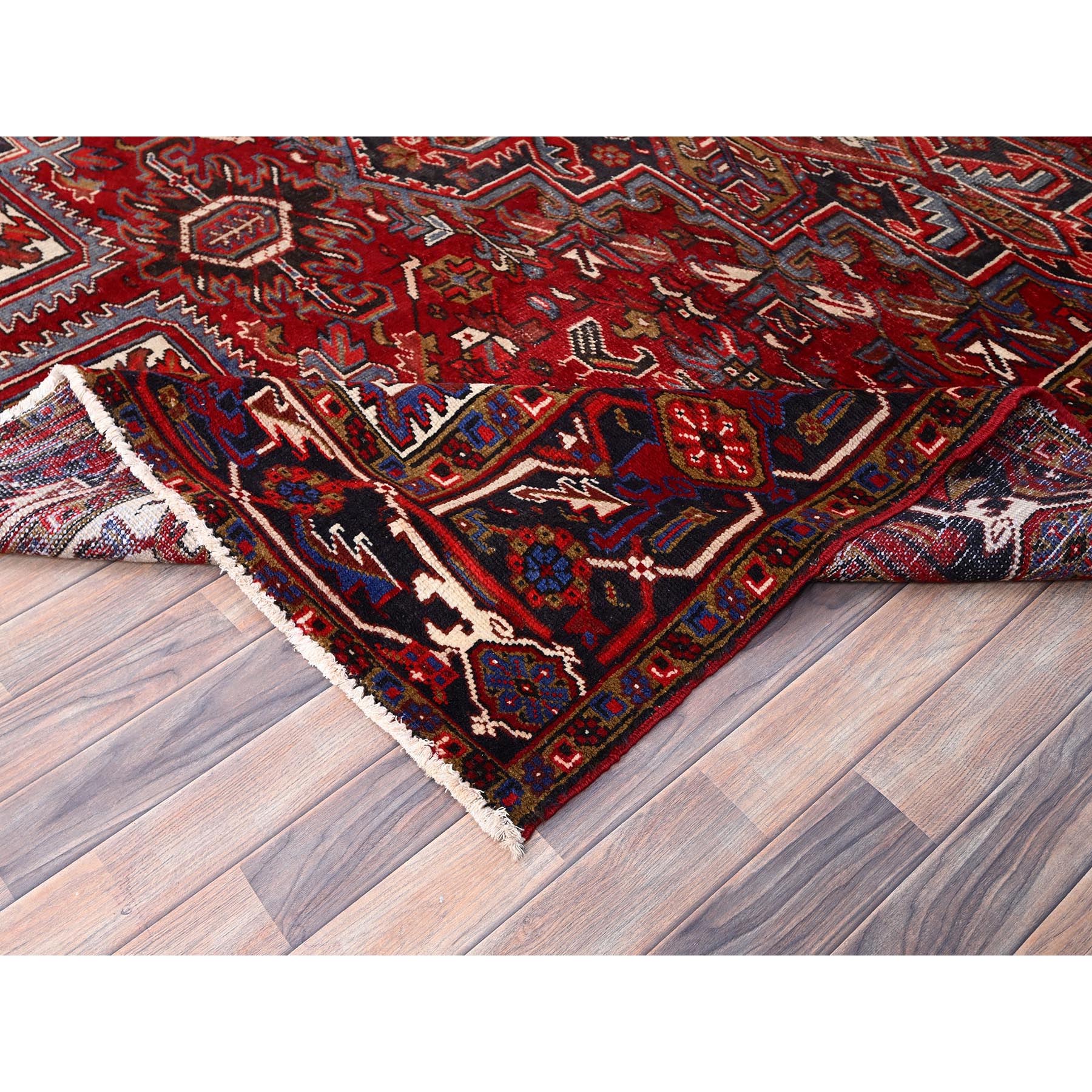 8'4"x10'3" Vermilion Red, Hand Knotted Semi Antique Persian All Wool Heriz, Good Condition, Sides and Ends Secured and Professionally Cleaned, Oriental Rug Sh85905