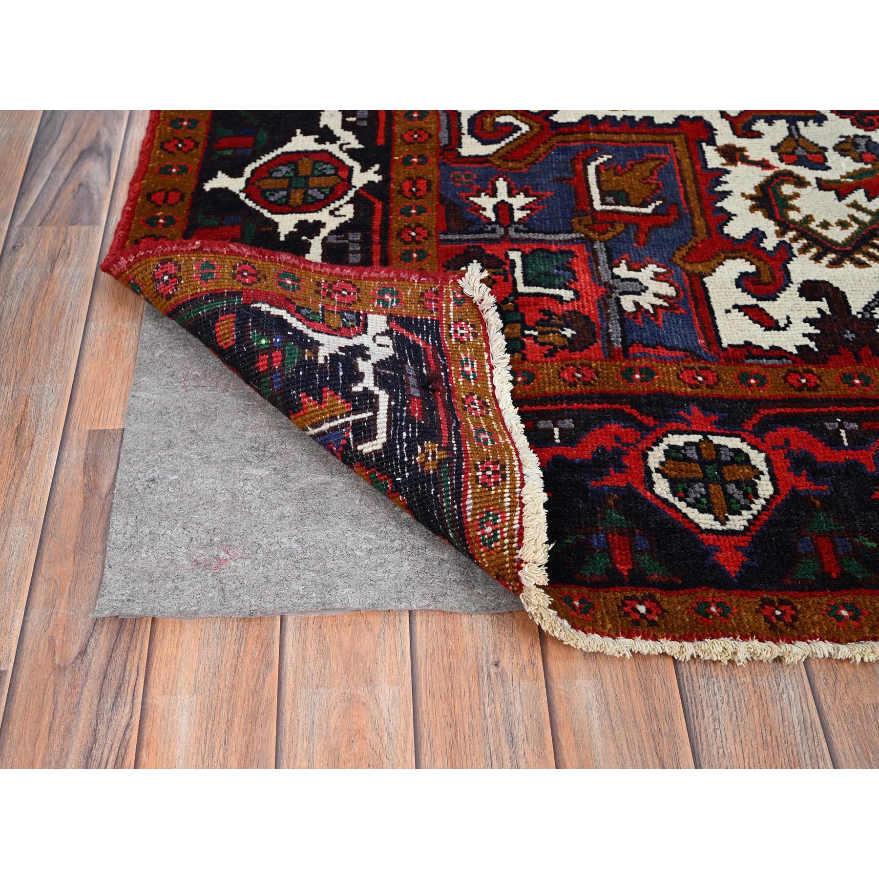 6'7"x9'2" Spanish Red, Semi Antique Persian Heriz, Organic Wool, Sides and Ends Professionally Secured, Cleaned, Hand Knotted Soft and Full Pile, Oriental Rug Sh85919