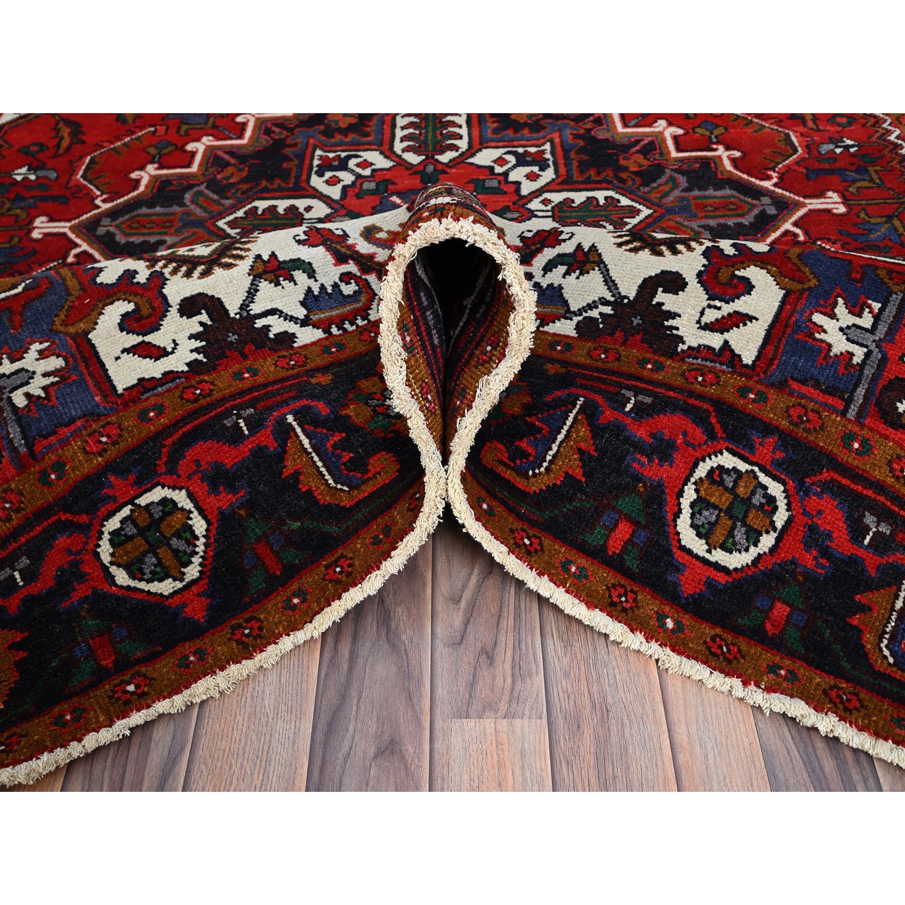 6'7"x9'2" Spanish Red, Semi Antique Persian Heriz, Organic Wool, Sides and Ends Professionally Secured, Cleaned, Hand Knotted Soft and Full Pile, Oriental Rug Sh85919