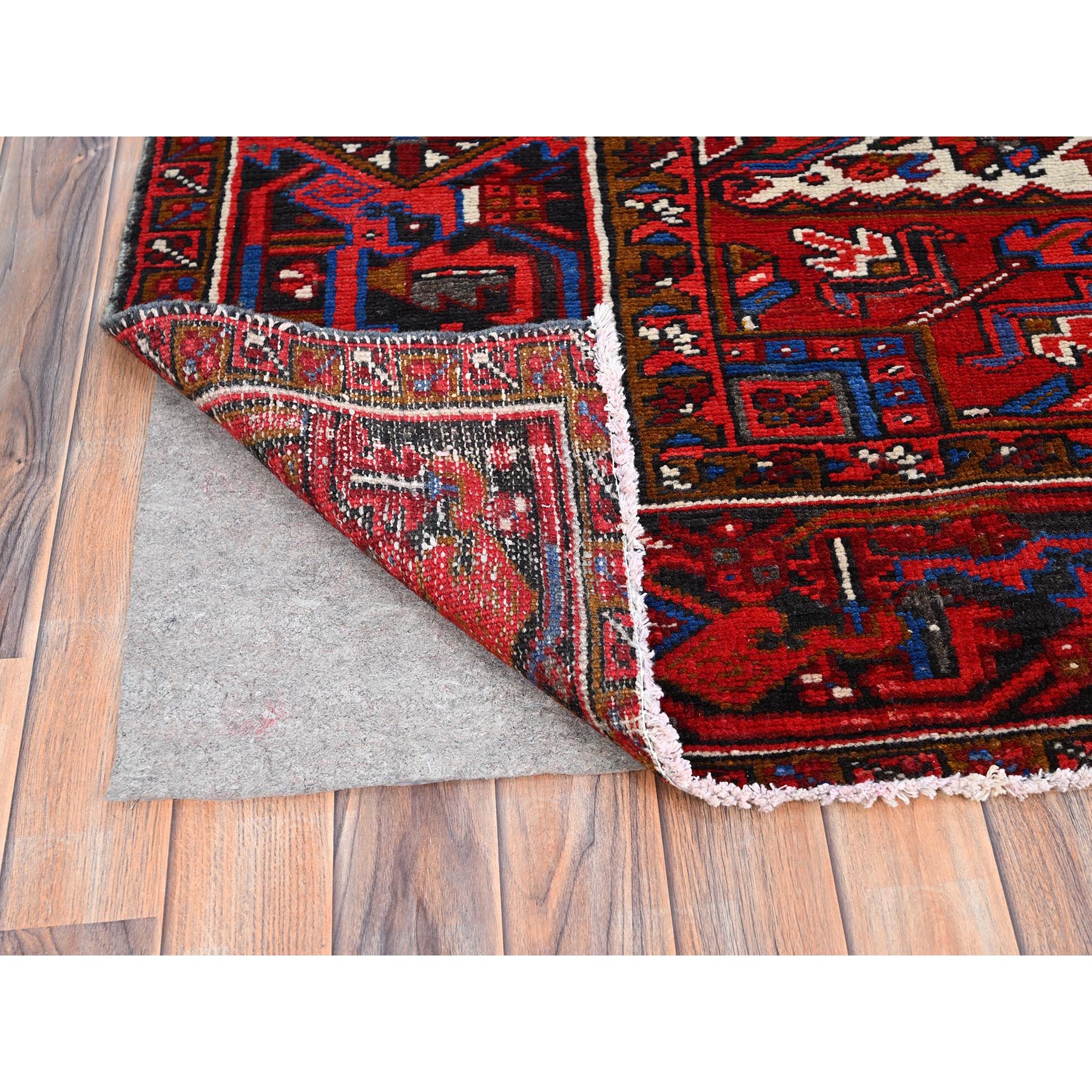 8'x11' Upsdell Red, Hand Knotted Abrash Semi Antique Persian All Over Heriz Design, Good condition, Sides and Ends Professionally Secured, Cleaned, Oriental Pure Wool Rug Sh85921