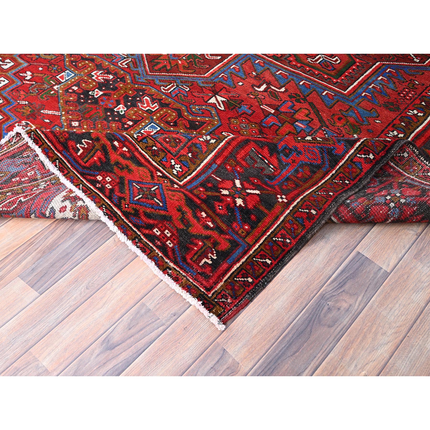 8'x11' Upsdell Red, Hand Knotted Abrash Semi Antique Persian All Over Heriz Design, Good condition, Sides and Ends Professionally Secured, Cleaned, Oriental Pure Wool Rug Sh85921