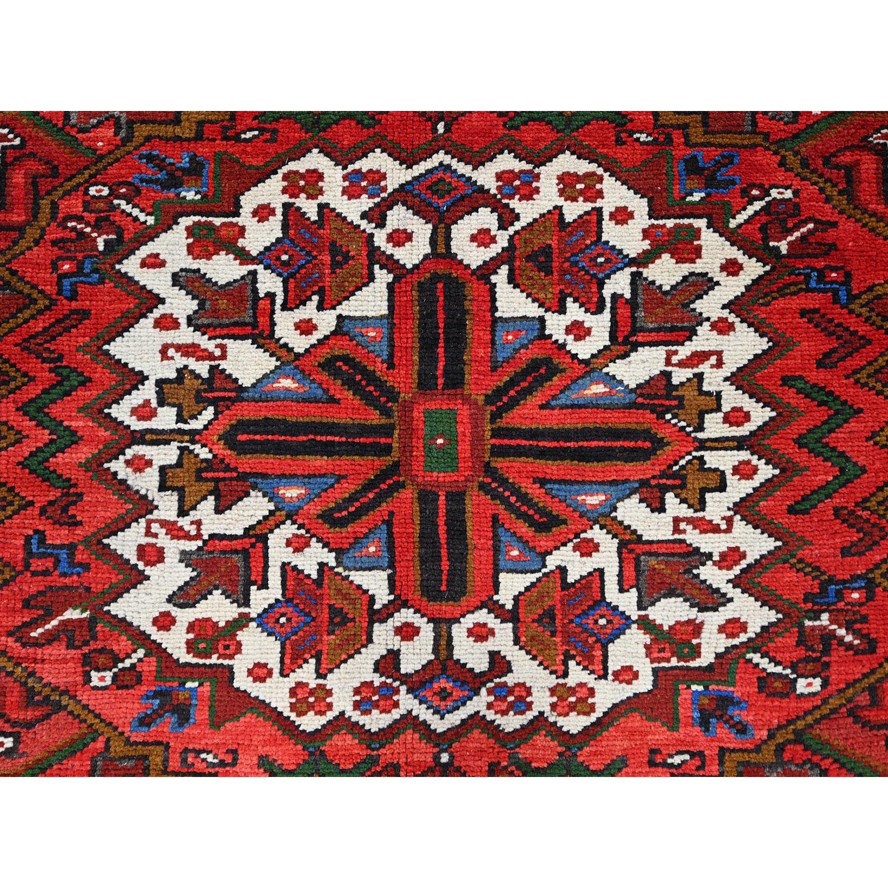 8'x11' Upsdell Red, Hand Knotted Abrash Semi Antique Persian All Over Heriz Design, Good condition, Sides and Ends Professionally Secured, Cleaned, Oriental Pure Wool Rug Sh85921
