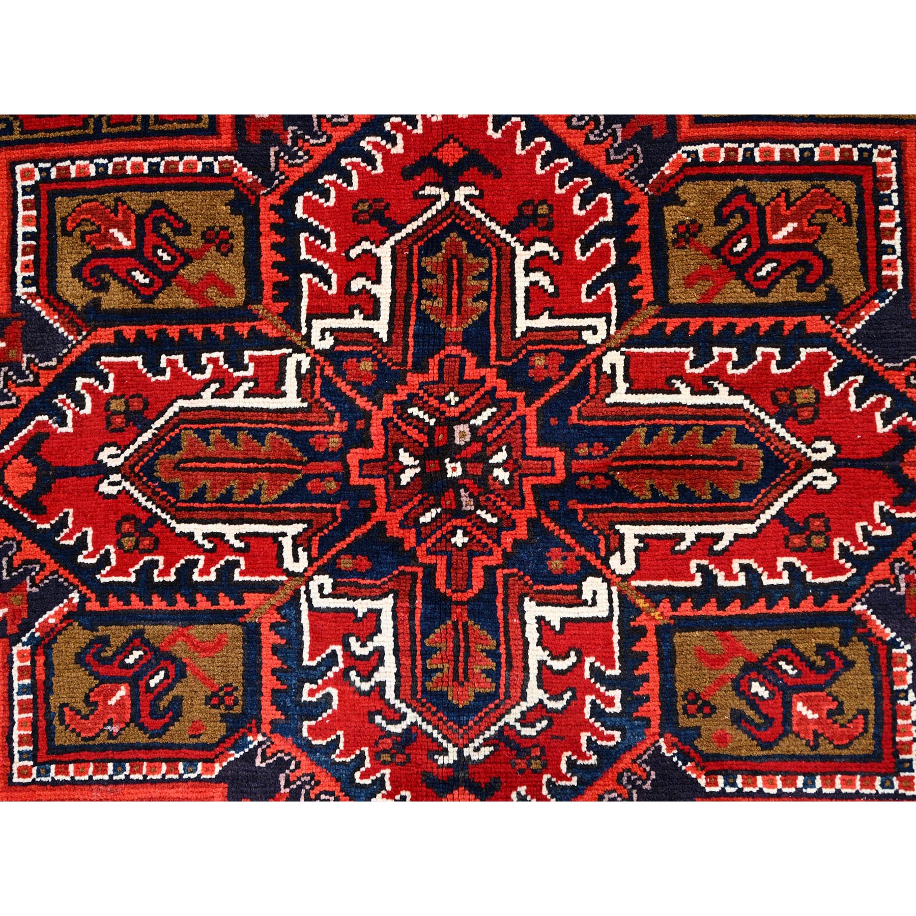 7'x10' Candy Apple Red, Sides and Ends Professionally Secured, Cleaned, Semi Antique Evenly Worn Persian Heriz, Good Condition, Natural Wool, Hand Knotted, Oriental Rug Sh85923