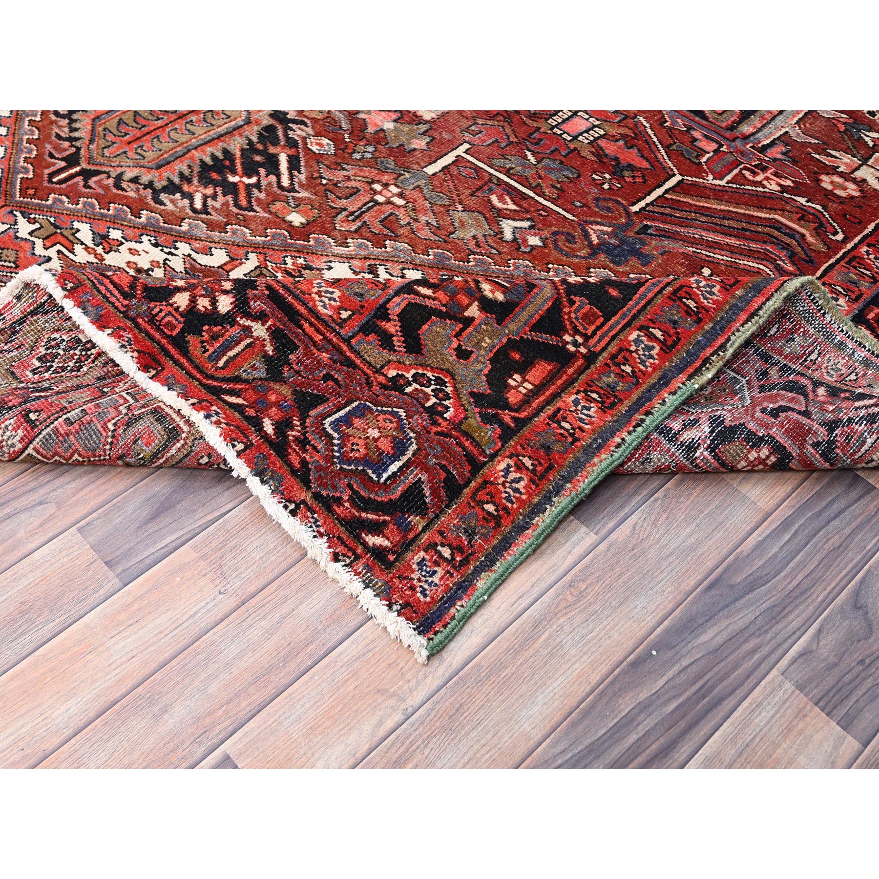 8'x12'2" Rosewood Red, 100% Wool, Hand Knotted, Semi Antique Persian Heriz, Evenly Worn, Professionally Clean, Sides and Ends Secured, Oriental Rug Sh85933