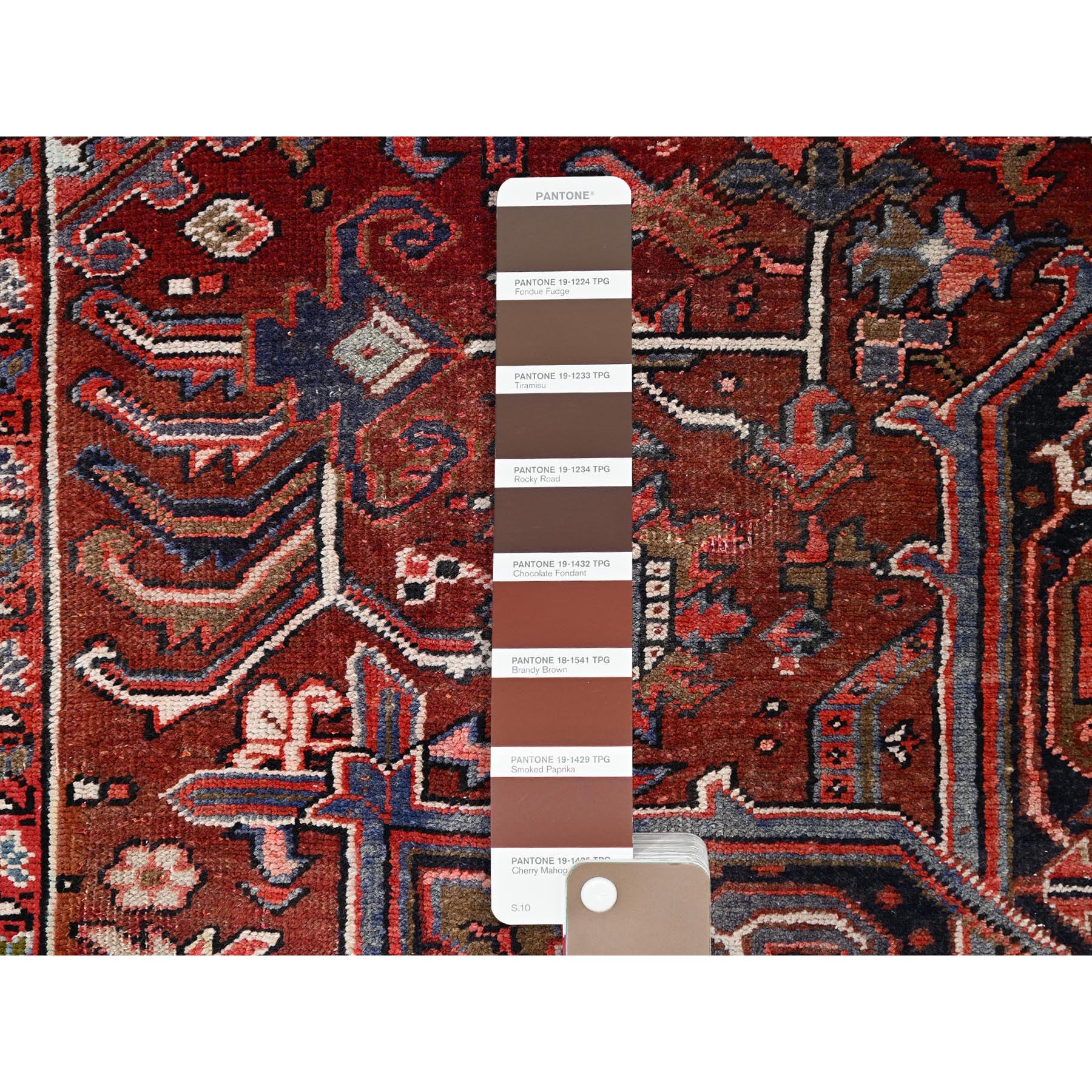 8'x12'2" Rosewood Red, 100% Wool, Hand Knotted, Semi Antique Persian Heriz, Evenly Worn, Professionally Clean, Sides and Ends Secured, Oriental Rug Sh85933