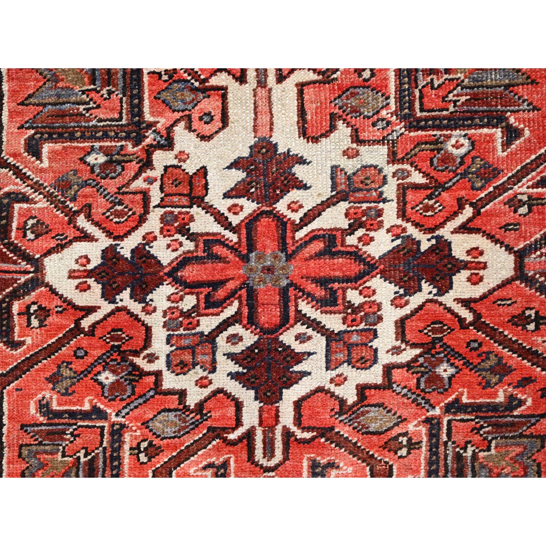 8'x12'2" Rosewood Red, 100% Wool, Hand Knotted, Semi Antique Persian Heriz, Evenly Worn, Professionally Clean, Sides and Ends Secured, Oriental Rug Sh85933