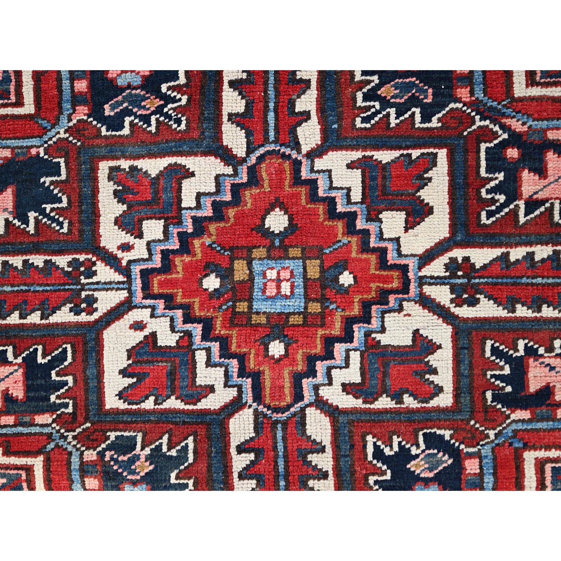 7'9"x11'1" Husker Red, Semi Antique Persian Heriz, Hand Knotted, Pure Wool, Great Condition, Sides and Ends Professionally Secured, Cleaned, Oriental Rug Sh85937