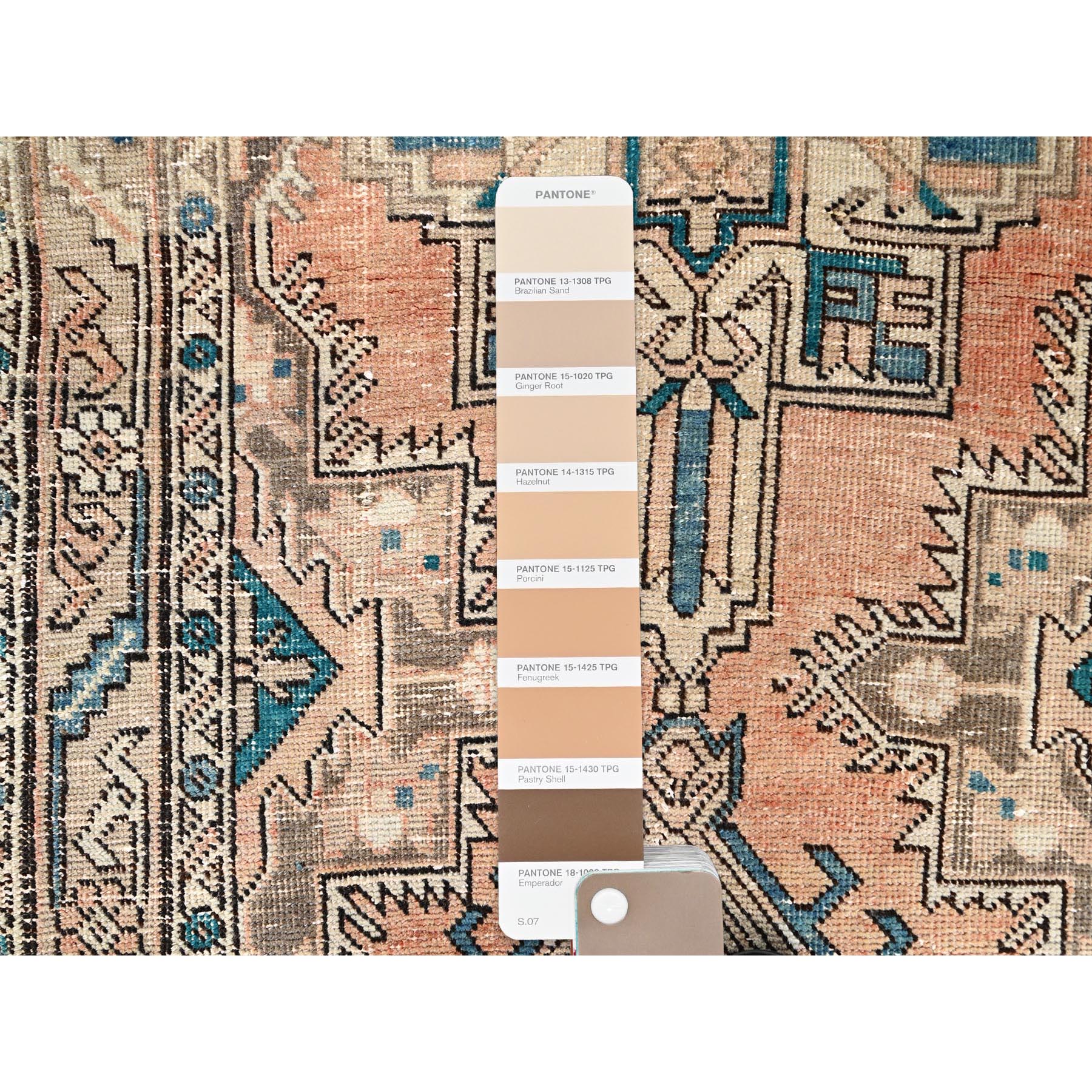 3'2"x10'9" Fenugreek with Beaver Brown, Abrash Vintage Persian with Karajeh and Medallion Design, Clean, Hand Knotted Organic Wool, Distressed Excellent Condition Runner, Oriental Rug Sh85945