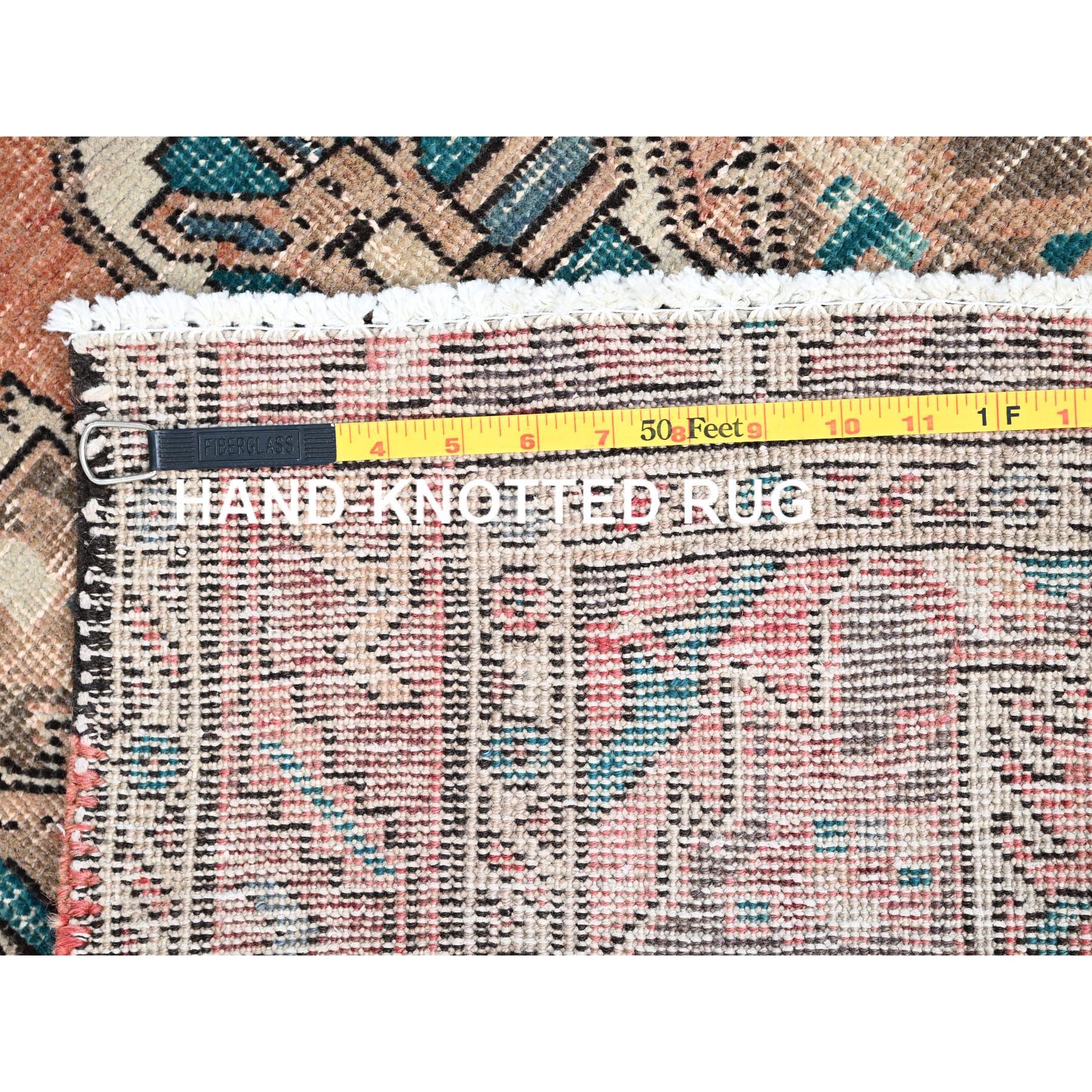 3'2"x10'9" Fenugreek with Beaver Brown, Abrash Vintage Persian with Karajeh and Medallion Design, Clean, Hand Knotted Organic Wool, Distressed Excellent Condition Runner, Oriental Rug Sh85945
