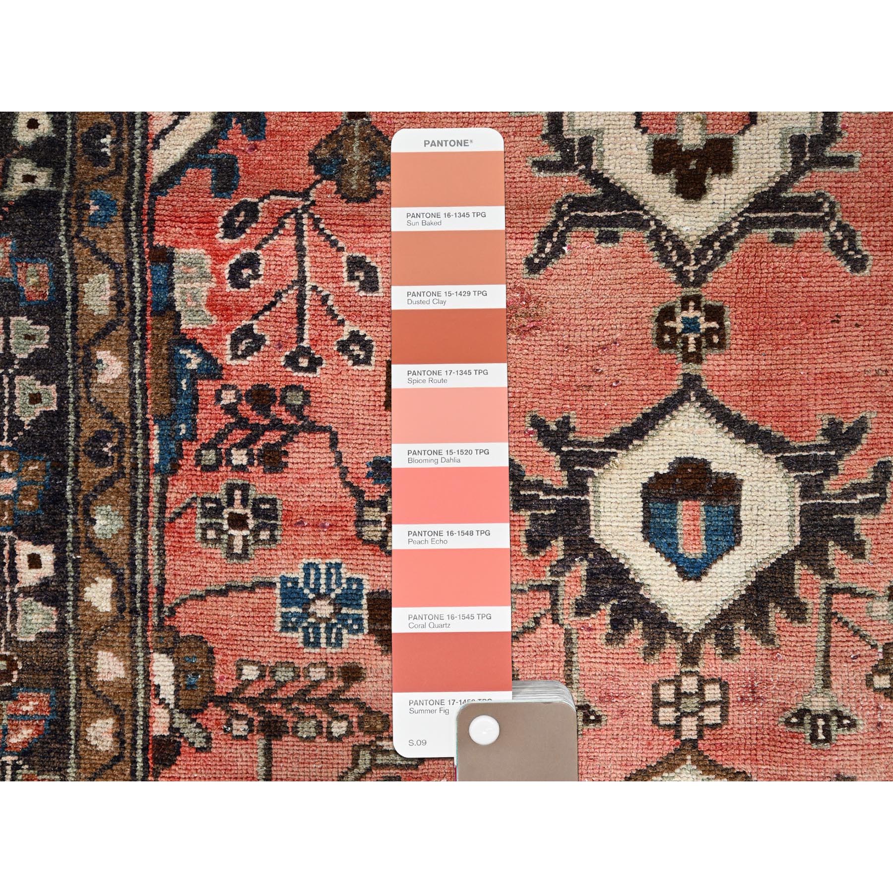 3'7"x9'2" Dusted Clay Pink, Abrash Vintage Persian  Hamadan Cropped Thin, Hand Knotted Soft Wool, Cleaned, Sides and Ends Secured, Wide Runner Oriental Evenly Worn Rug Sh85970