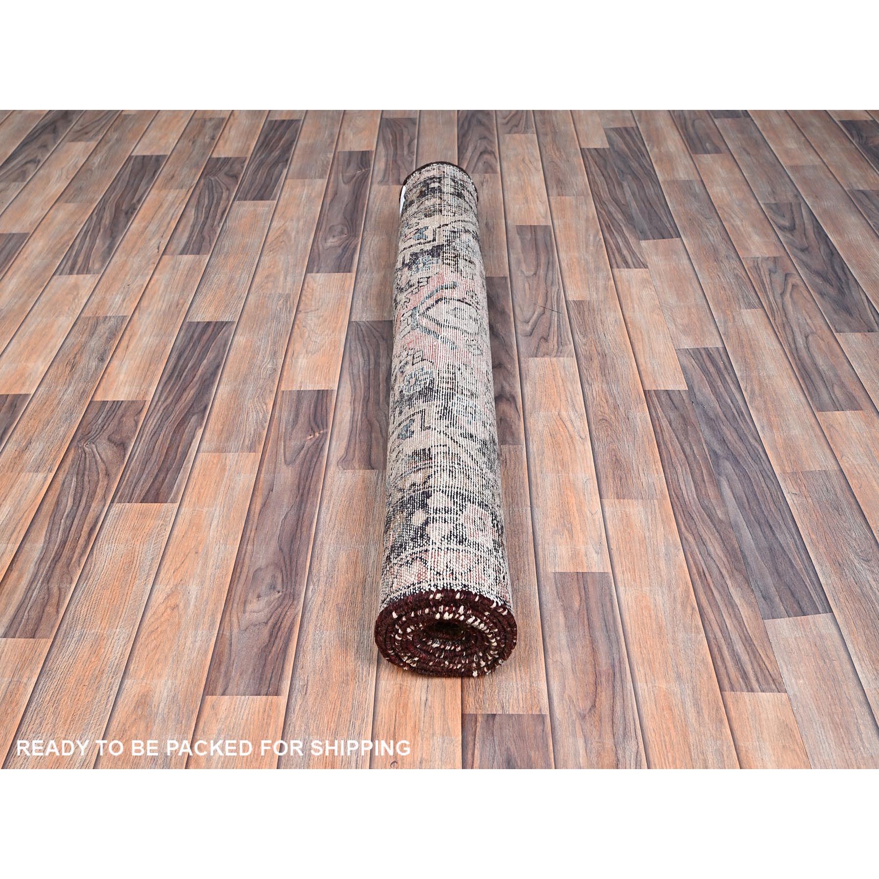 3'7"x9'2" Dusted Clay Pink, Abrash Vintage Persian  Hamadan Cropped Thin, Hand Knotted Soft Wool, Cleaned, Sides and Ends Secured, Wide Runner Oriental Evenly Worn Rug Sh85970