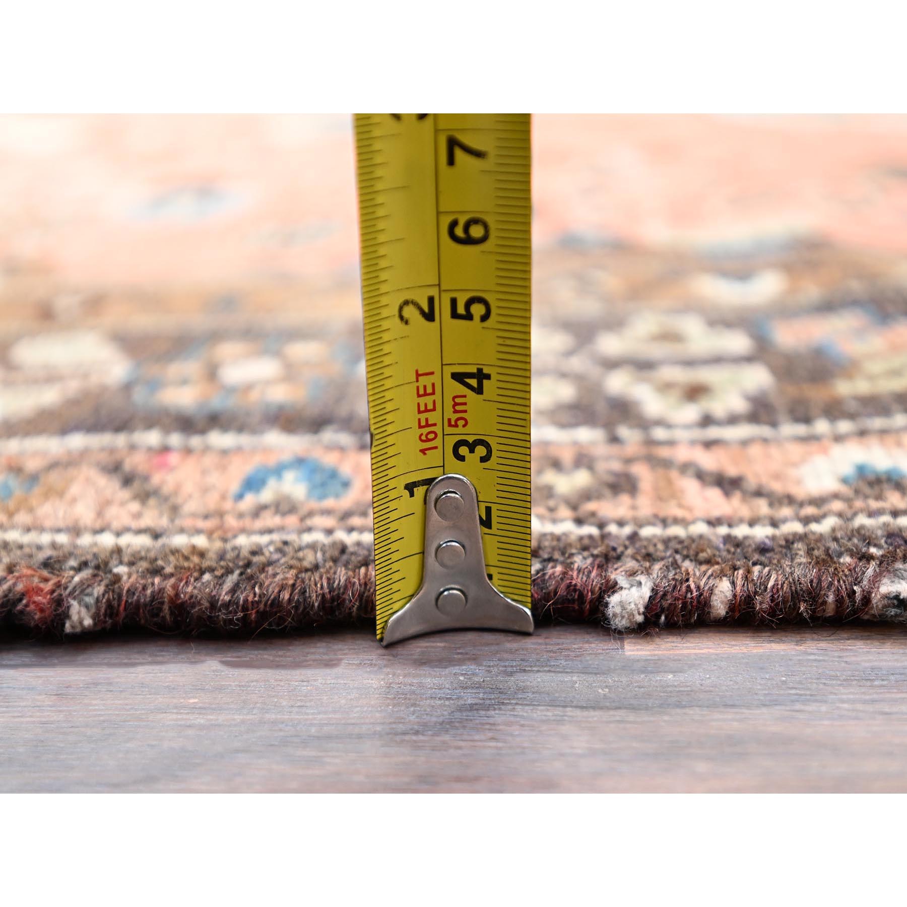 3'7"x9'2" Dusted Clay Pink, Abrash Vintage Persian  Hamadan Cropped Thin, Hand Knotted Soft Wool, Cleaned, Sides and Ends Secured, Wide Runner Oriental Evenly Worn Rug Sh85970