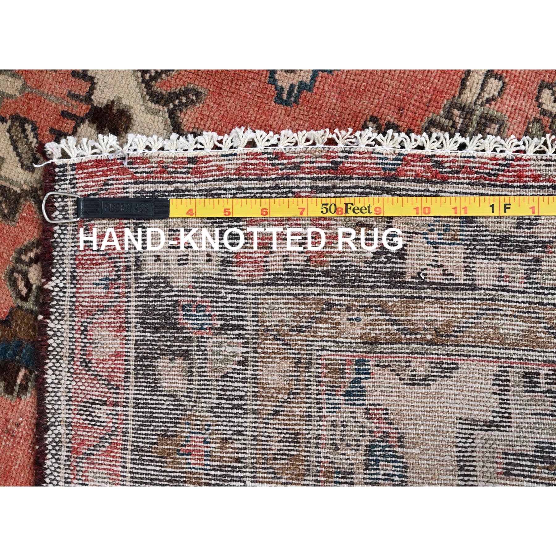 3'7"x9'2" Dusted Clay Pink, Abrash Vintage Persian  Hamadan Cropped Thin, Hand Knotted Soft Wool, Cleaned, Sides and Ends Secured, Wide Runner Oriental Evenly Worn Rug Sh85970