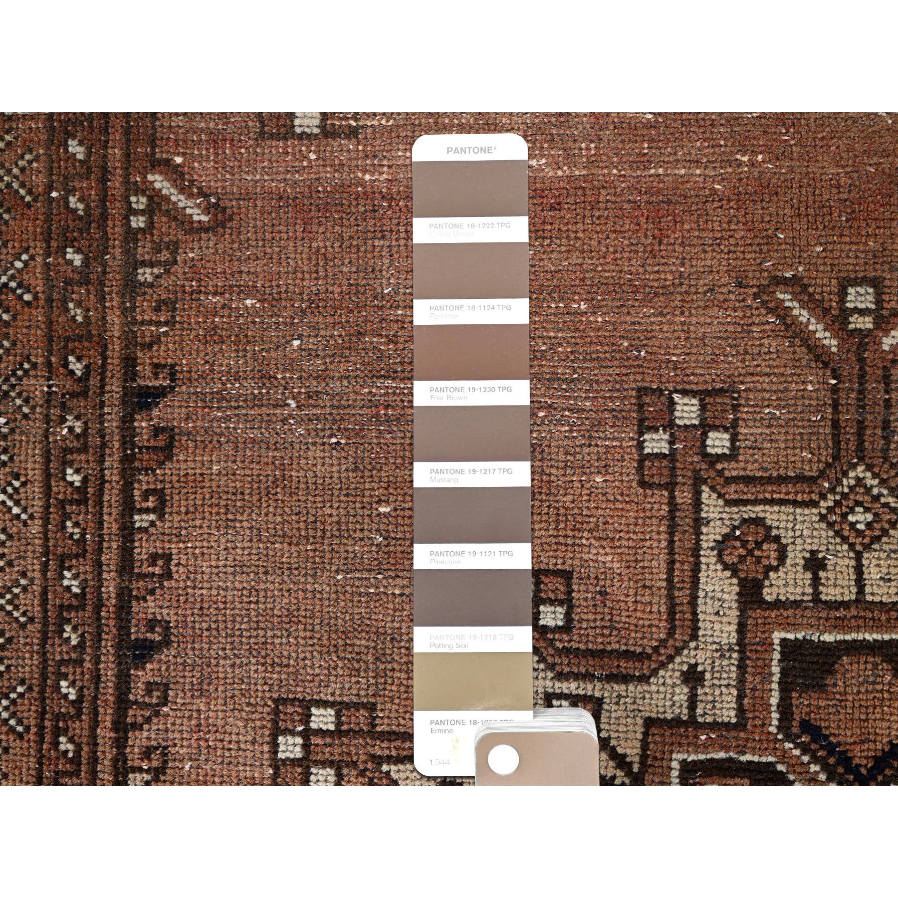 4'2"x6' Friar Brown, Vintage Distressed Persian Gabbeh and Good Condition, Evenly Worn Pure Wool Hand Knotted Cleaned and Sides and Ends Professionally Secured, Oriental Rug Sh85972