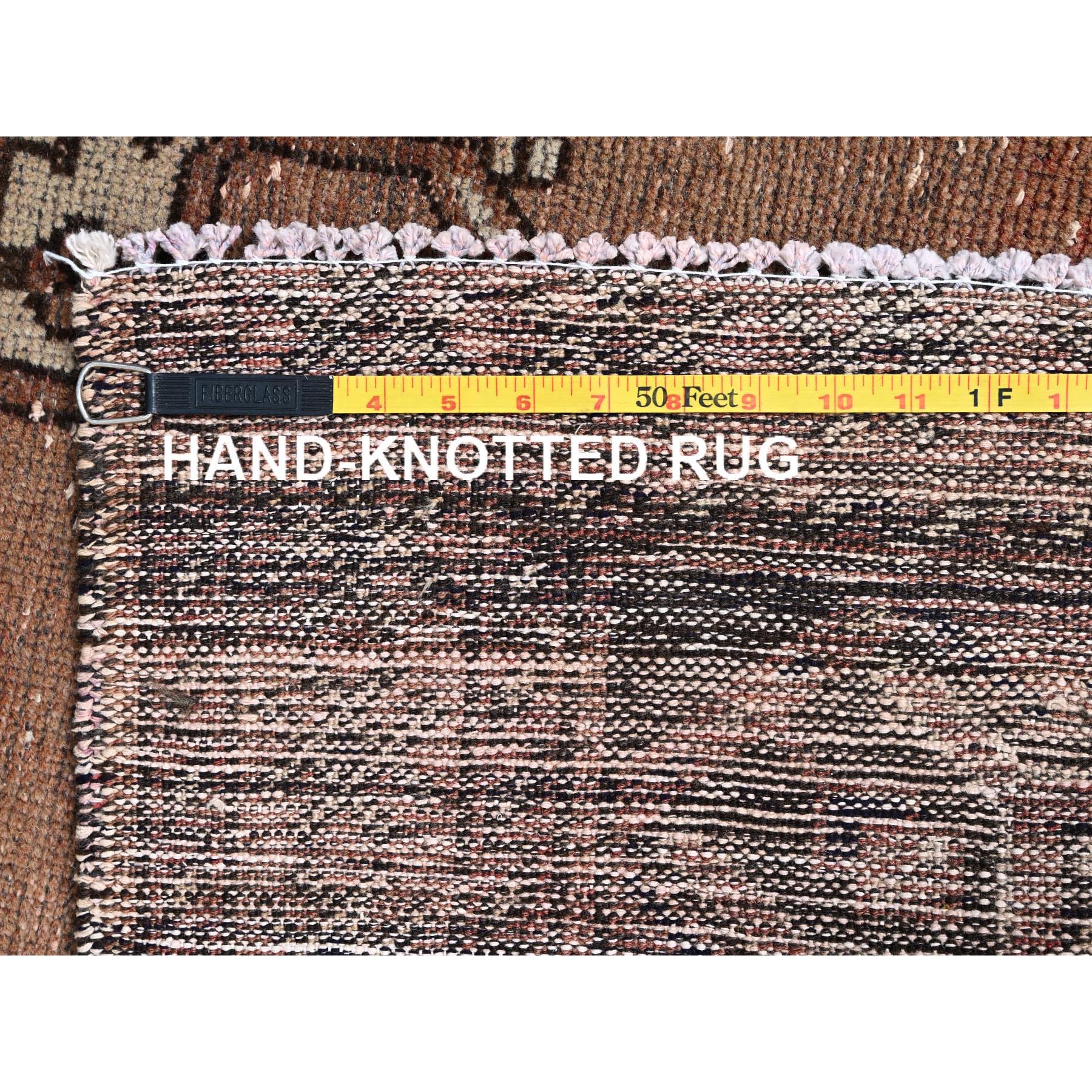4'2"x6' Friar Brown, Vintage Distressed Persian Gabbeh and Good Condition, Evenly Worn Pure Wool Hand Knotted Cleaned and Sides and Ends Professionally Secured, Oriental Rug Sh85972