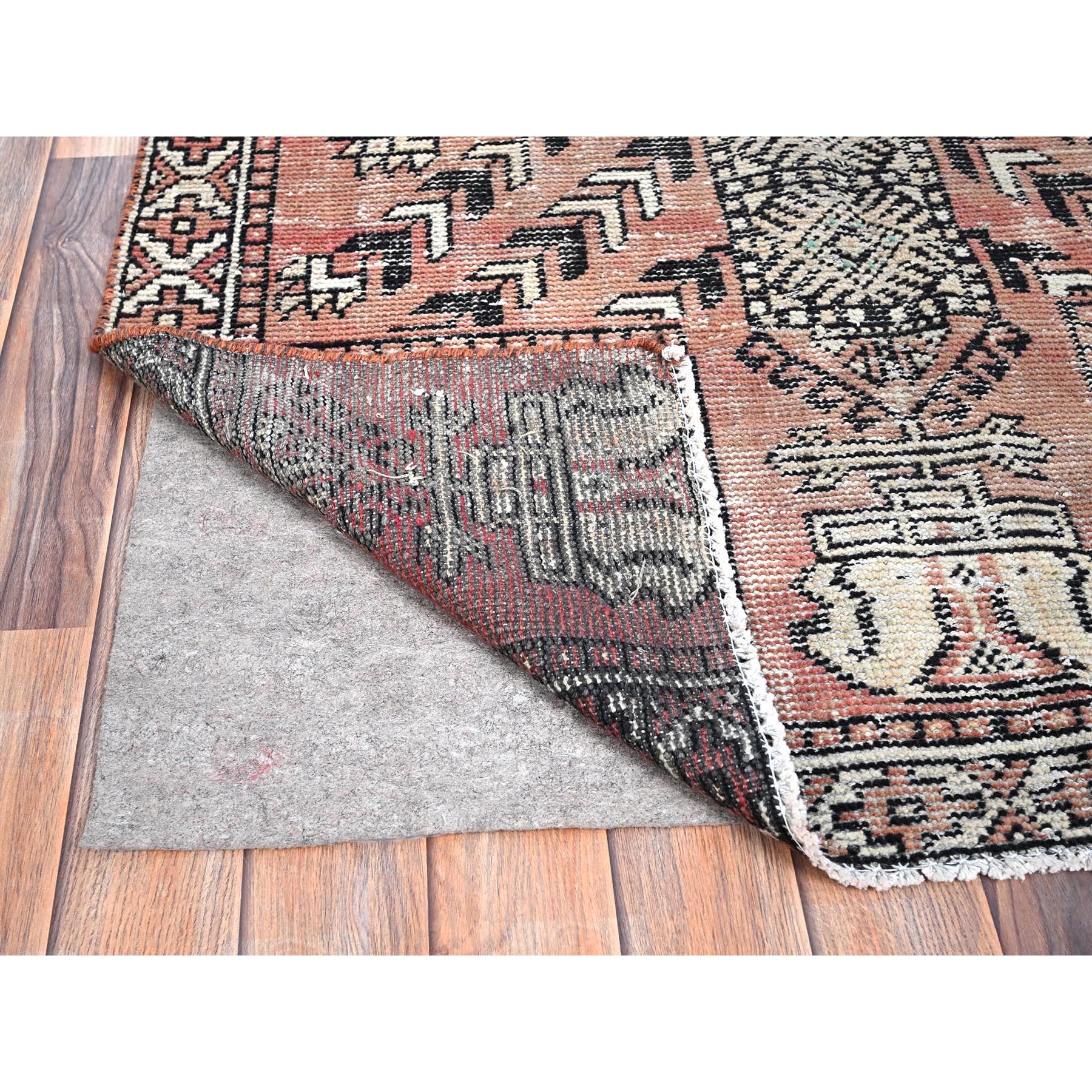 3'7"x6' Burnt Henna Brown, Semi Antique Persian Baluch Village Design, Vibrant Wool, Hand Knotted Evenly Worn Distressed Look, Sides and Ends Professionally Secured, Cleaned, Cropped Thin Great Condition, Oriental Rug Sh85974