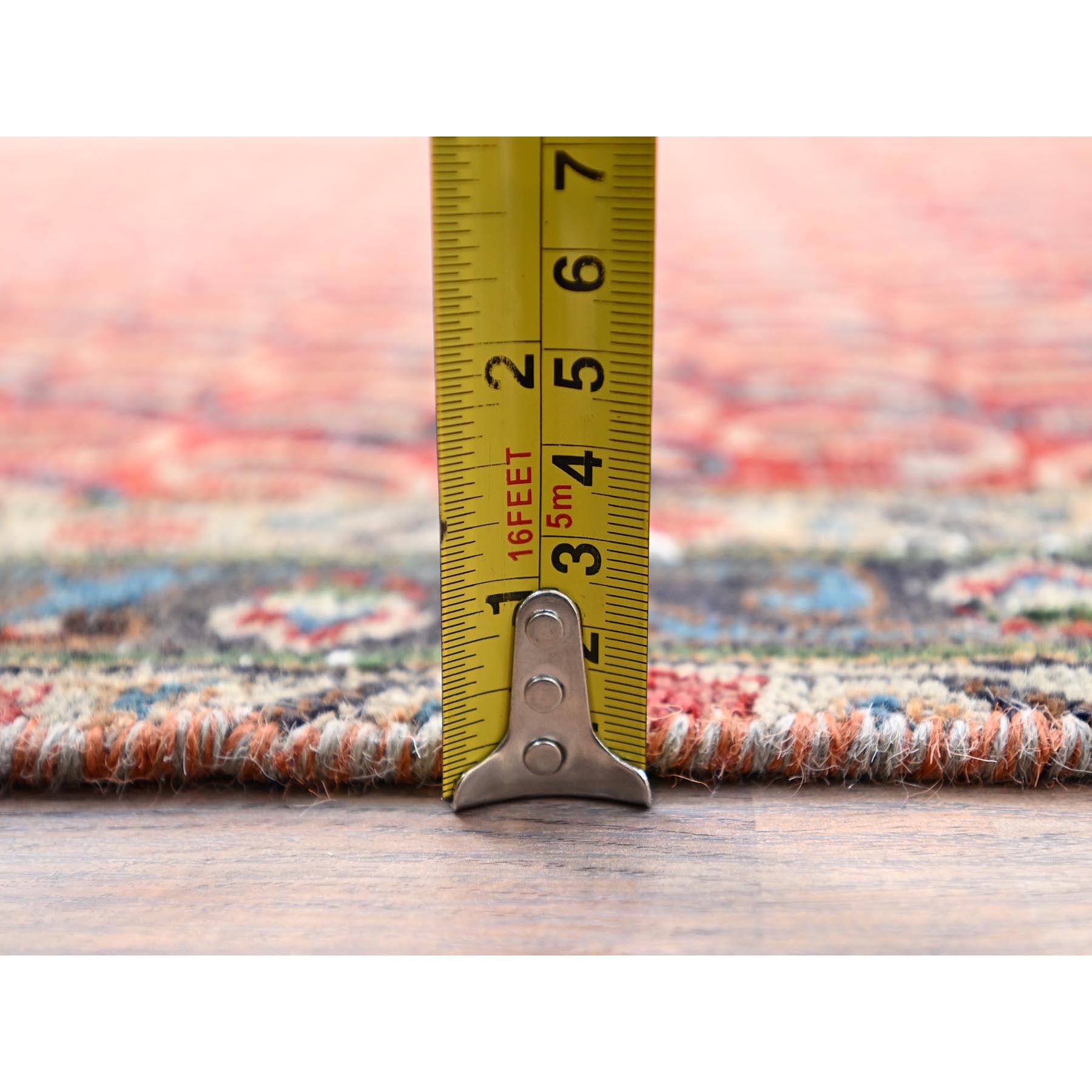 4'1"x6'7" Crimson Red, Vintage Persian Senneh Soft Wool Distressed Look Full Pile With All Over Botteh Paisely Designed and Good Condition Hand Knotted Evenly Worn, Sheared Low Wide Runner Oriental Rug Sh85976