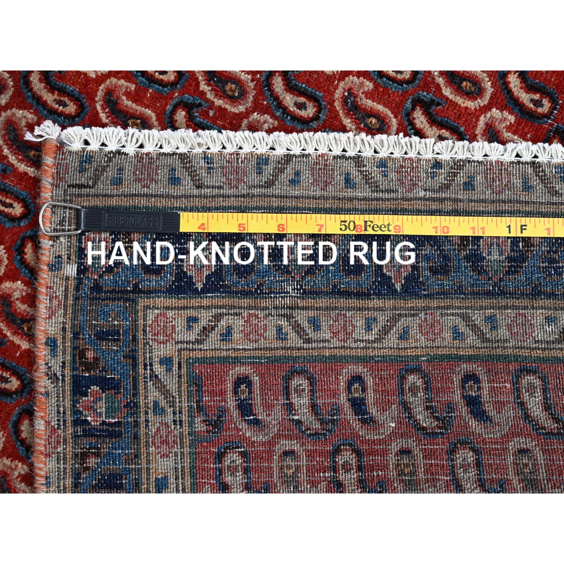 4'1"x6'7" Crimson Red, Vintage Persian Senneh Soft Wool Distressed Look Full Pile With All Over Botteh Paisely Designed and Good Condition Hand Knotted Evenly Worn, Sheared Low Wide Runner Oriental Rug Sh85976