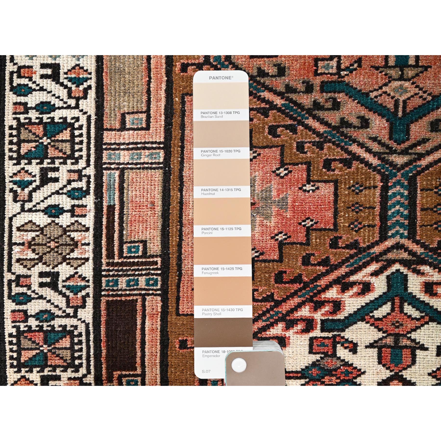 3'5"x10'2" Pastry Shell Brown, Evenly Worn Sheared Low Distressed, Semi Antique North West Persian, Hand Knotted, Organic Wool, Sides and Ends Professionally Secured, Cleaned, Wide and Long Runner, Oriental Rug Sh85988