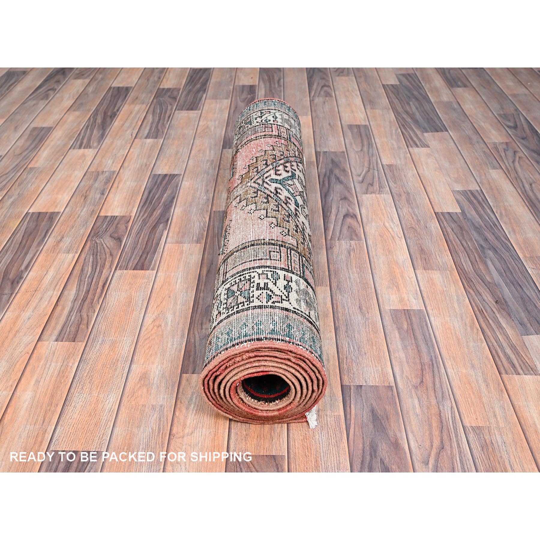 3'5"x10'2" Pastry Shell Brown, Evenly Worn Sheared Low Distressed, Semi Antique North West Persian, Hand Knotted, Organic Wool, Sides and Ends Professionally Secured, Cleaned, Wide and Long Runner, Oriental Rug Sh85988