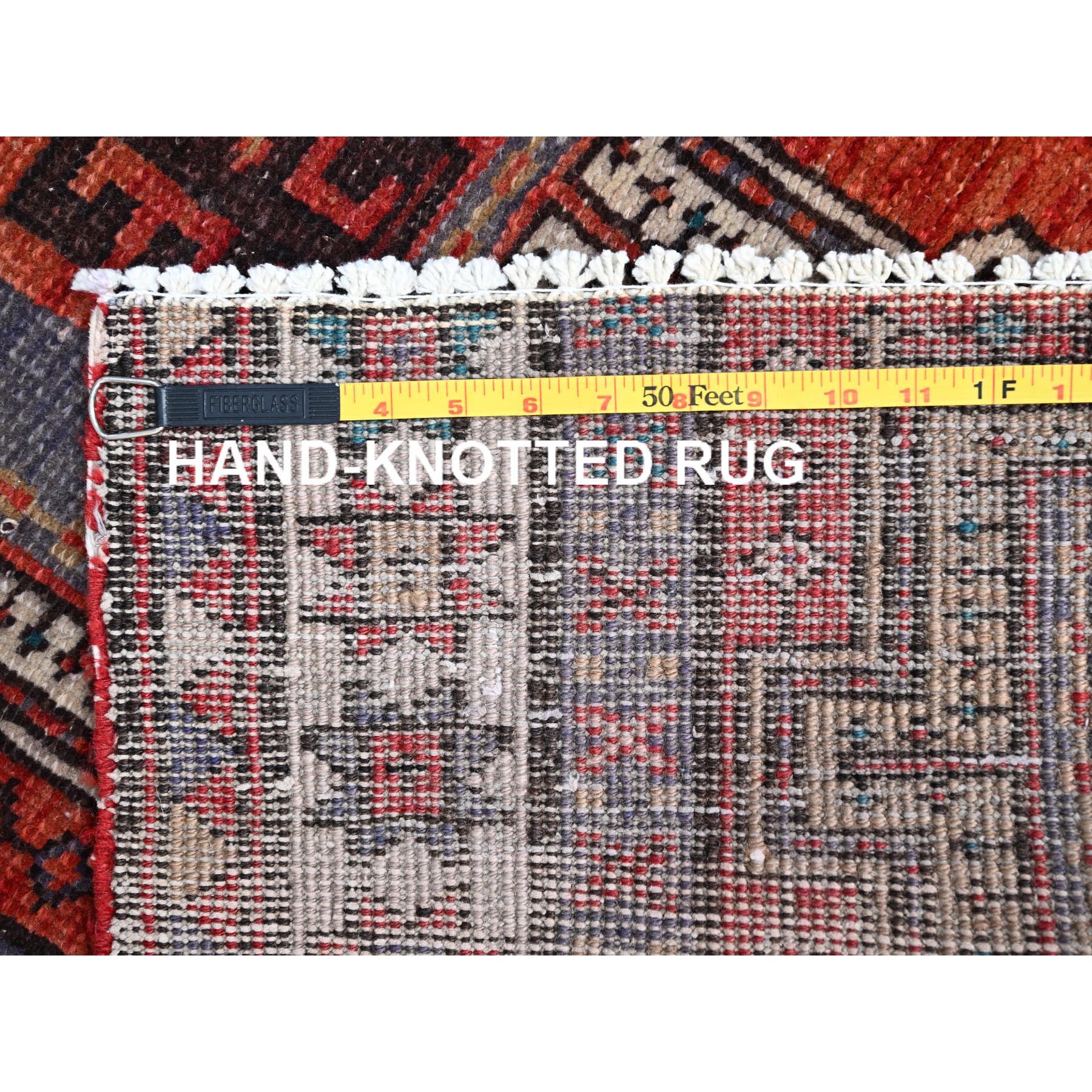 3'5"x9'8" Sunset Dragon Fire Orange, Semi Antique Persian Heriz, Cleaned, Sides and Ends Professionally Secured, Good Condition, Hand Knotted Distressed Natural Wool Wide and Long Runner Oriental Rug Sh85989