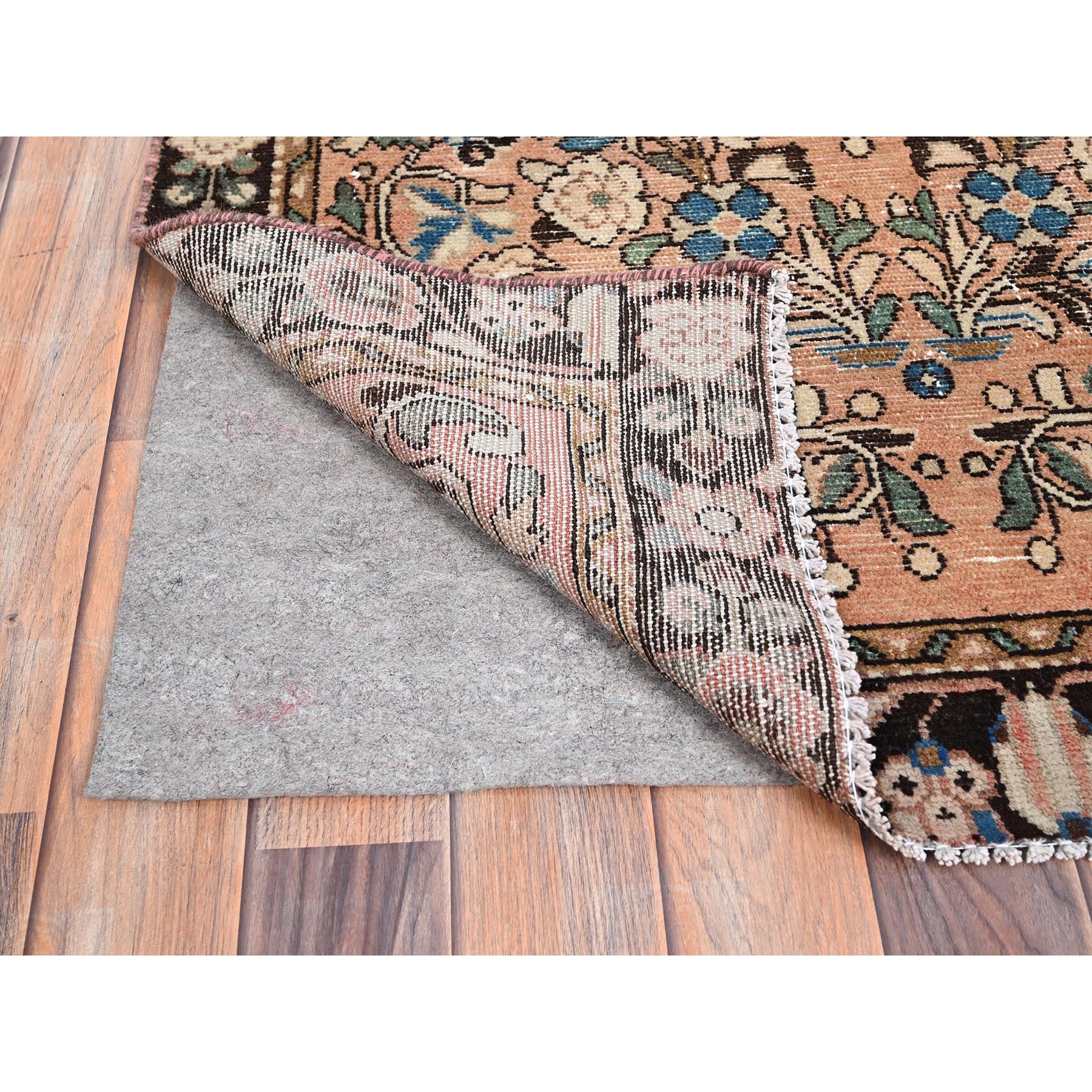 3'2"x6'7" Tumbleweed Brown, Semi Antique Persian Lilahan, Cropped Thin, Distressed Look, Evenly Worn Hand Knotted, Pure Wool, Professionally Secured and Cleaned, Wide Runner Oriental Rug Sh86000