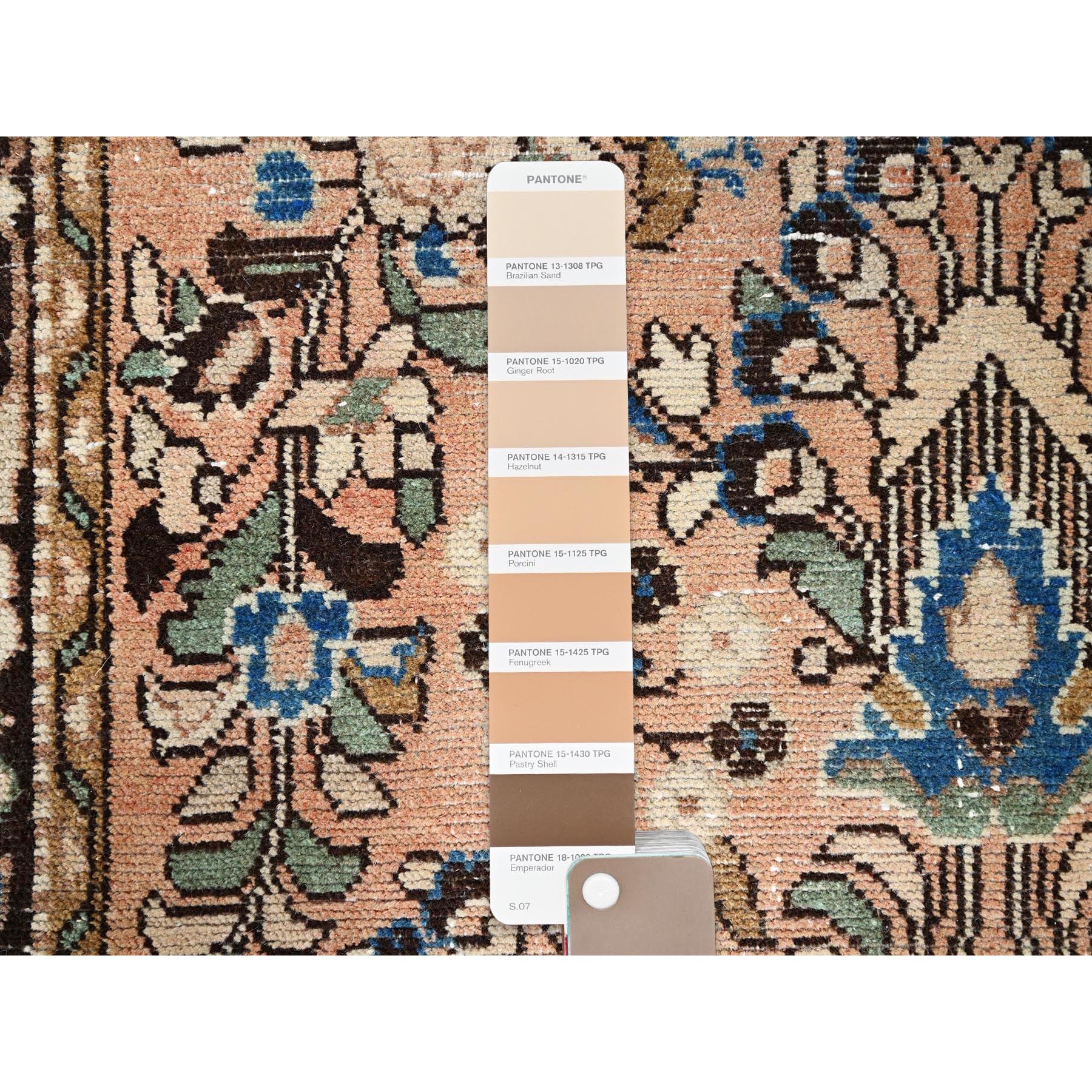 3'2"x6'7" Tumbleweed Brown, Semi Antique Persian Lilahan, Cropped Thin, Distressed Look, Evenly Worn Hand Knotted, Pure Wool, Professionally Secured and Cleaned, Wide Runner Oriental Rug Sh86000