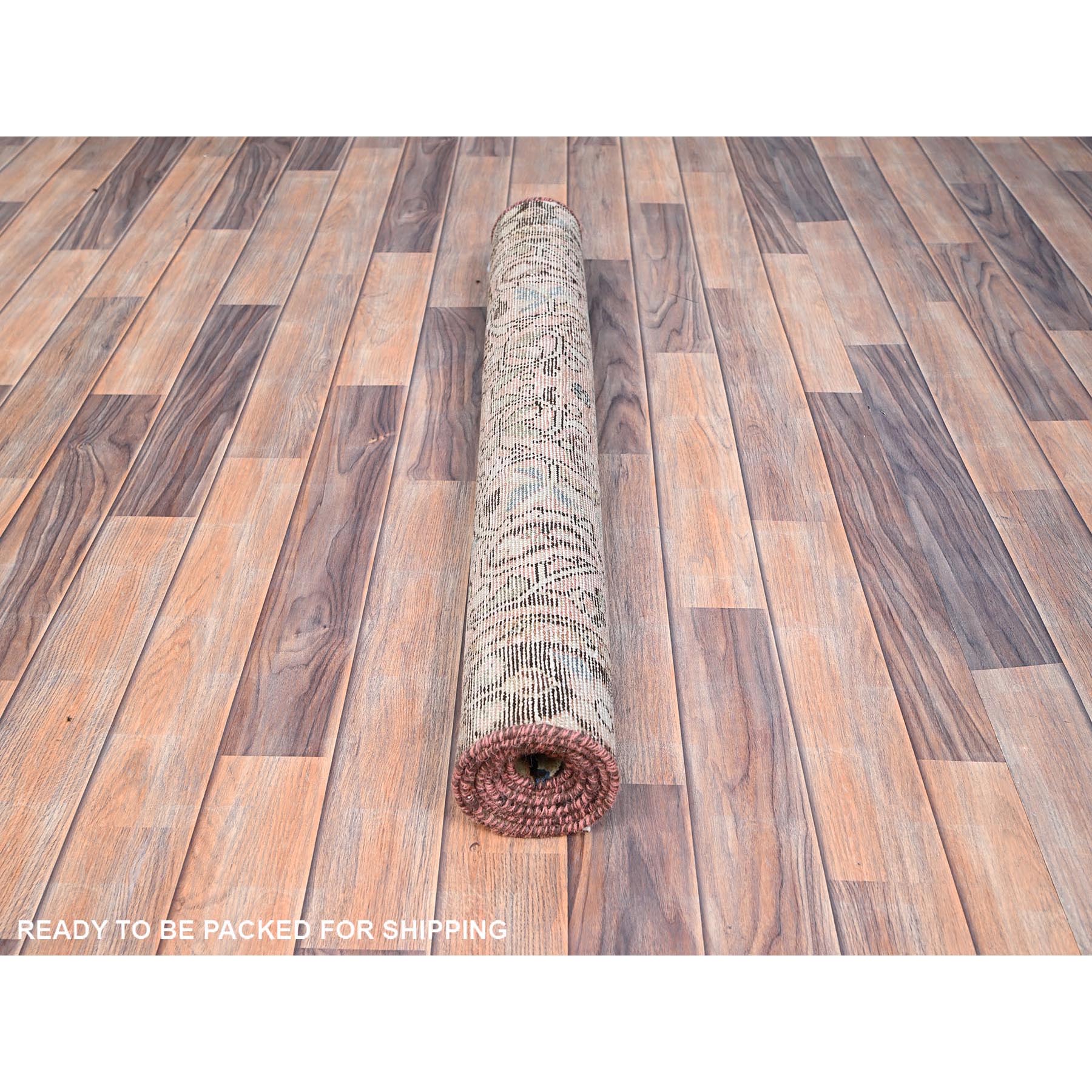 3'2"x6'7" Tumbleweed Brown, Semi Antique Persian Lilahan, Cropped Thin, Distressed Look, Evenly Worn Hand Knotted, Pure Wool, Professionally Secured and Cleaned, Wide Runner Oriental Rug Sh86000