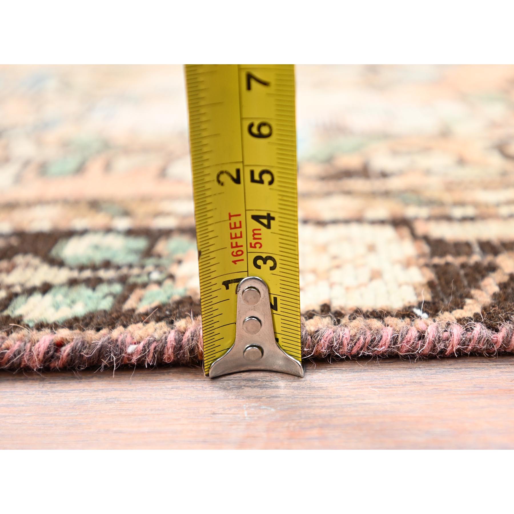 3'2"x6'7" Tumbleweed Brown, Semi Antique Persian Lilahan, Cropped Thin, Distressed Look, Evenly Worn Hand Knotted, Pure Wool, Professionally Secured and Cleaned, Wide Runner Oriental Rug Sh86000