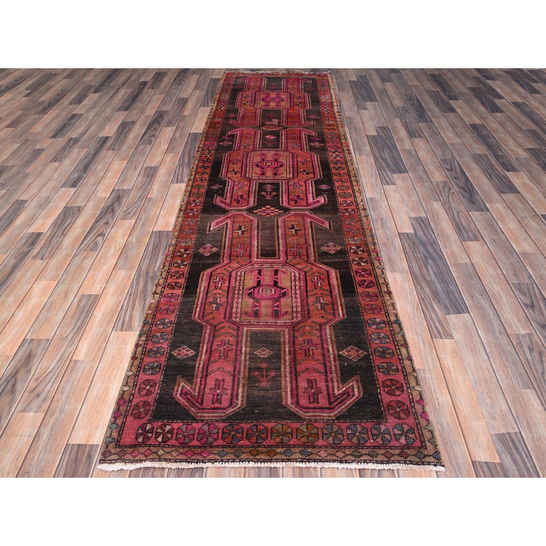 2'10"x10'1" Amour Red, Natural Wool, Good Condition and Sheared Low, Vintage Northwest Persian With Small Animal Figurines, Professionally Cleaned, Hand Knotted, Distressed Look, Evenly Worn, Oriental Wide and Long Runner, Rug Sh86011