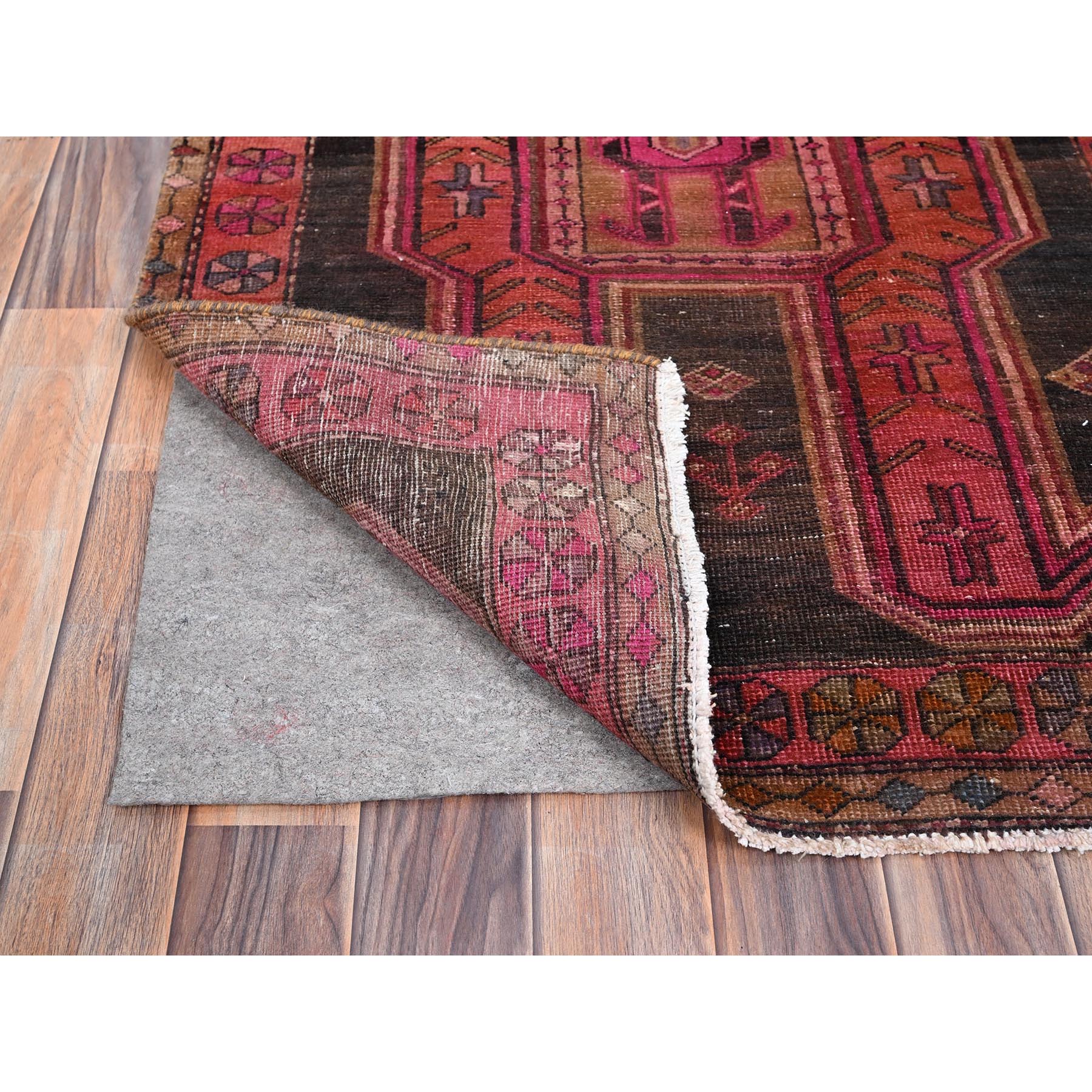 2'10"x10'1" Amour Red, Natural Wool, Good Condition and Sheared Low, Vintage Northwest Persian With Small Animal Figurines, Professionally Cleaned, Hand Knotted, Distressed Look, Evenly Worn, Oriental Wide and Long Runner, Rug Sh86011