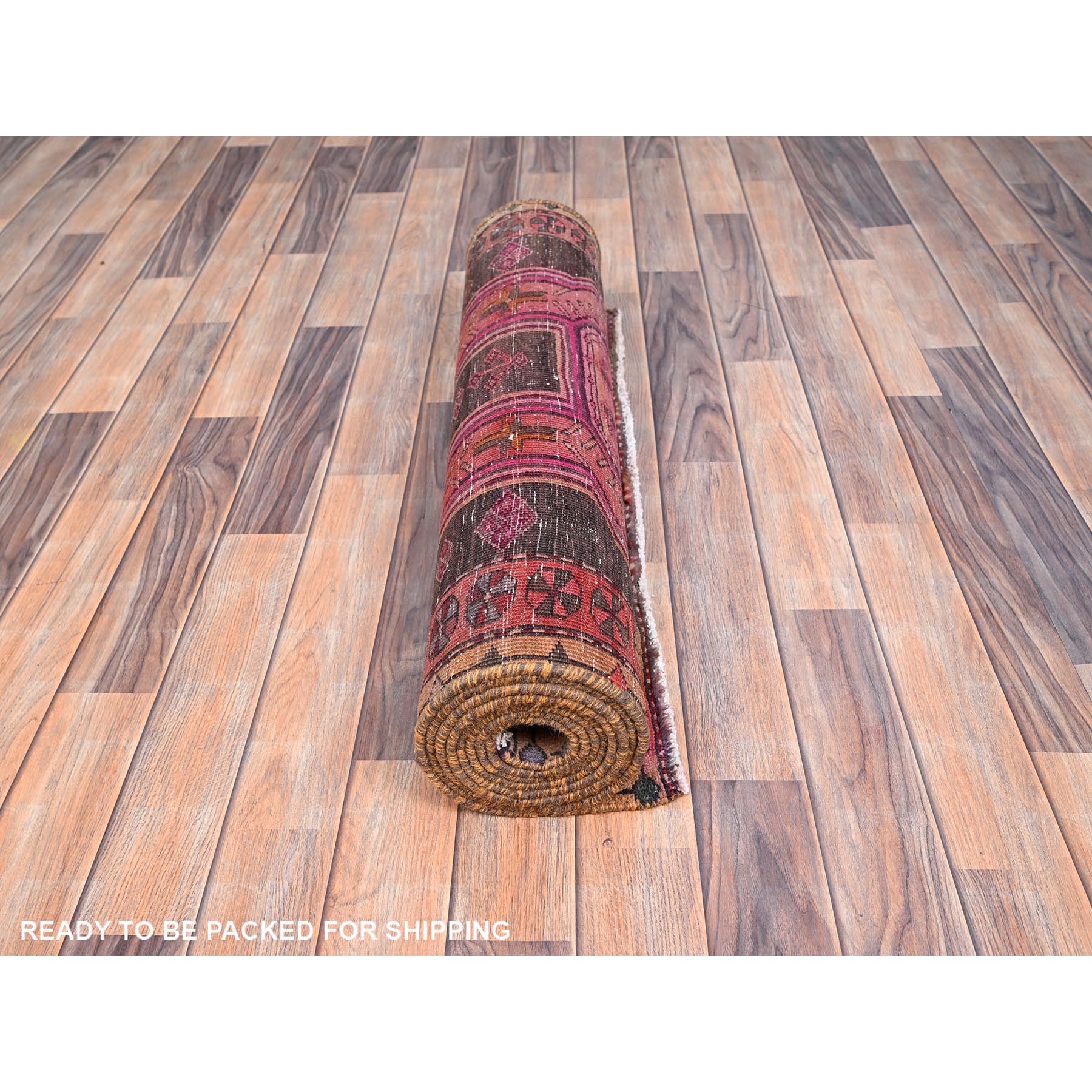 2'10"x10'1" Amour Red, Natural Wool, Good Condition and Sheared Low, Vintage Northwest Persian With Small Animal Figurines, Professionally Cleaned, Hand Knotted, Distressed Look, Evenly Worn, Oriental Wide and Long Runner, Rug Sh86011
