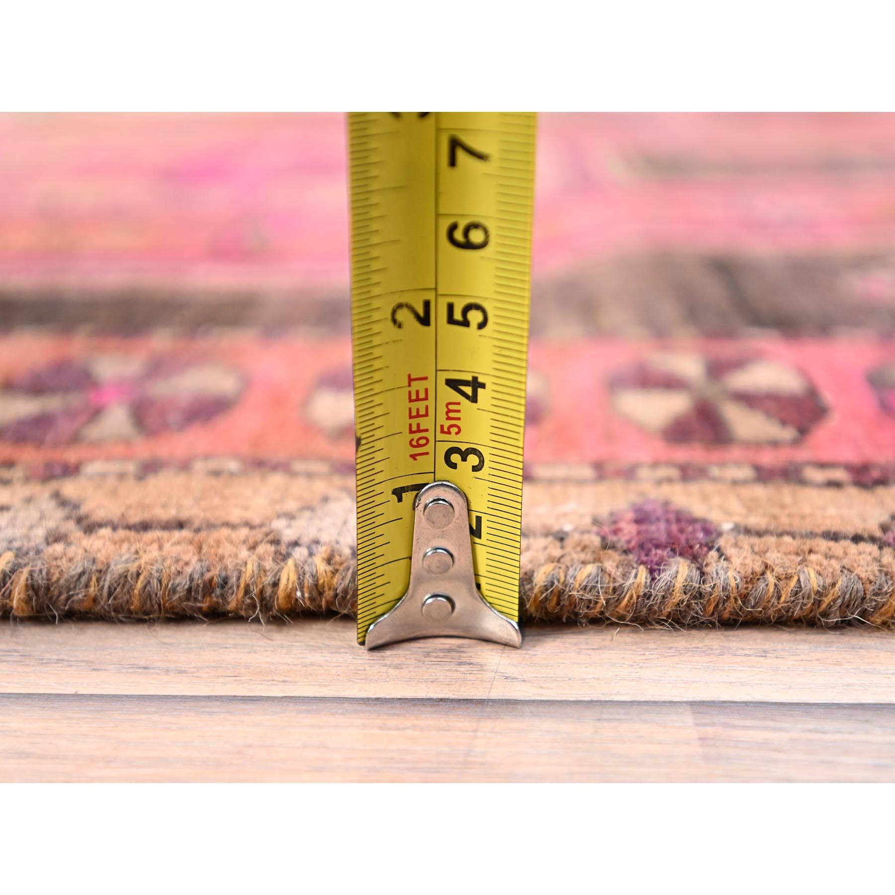2'10"x10'1" Amour Red, Natural Wool, Good Condition and Sheared Low, Vintage Northwest Persian With Small Animal Figurines, Professionally Cleaned, Hand Knotted, Distressed Look, Evenly Worn, Oriental Wide and Long Runner, Rug Sh86011
