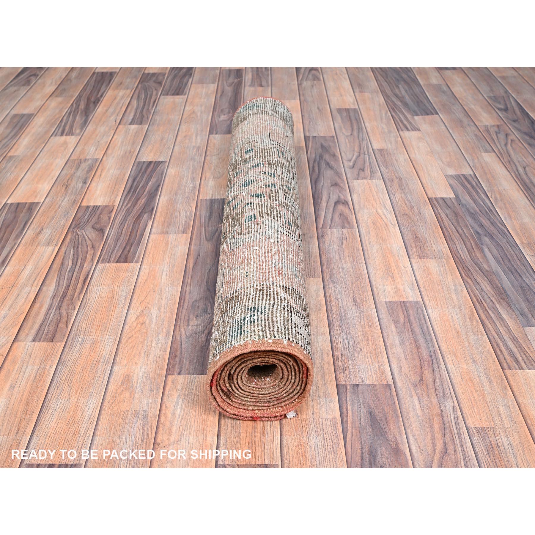 3'2"x9'9" Biscotti Brown, Semi Antique Northwest Persian With Small Animal Figurines and Distinct Abrash, Distressed Look and Evenly Worn, Sides and Ends Secured, Professionally Cleaned, Sheared Low, Hand Knotted Oriental Soft Wool Wide Runner Rug Sh86023