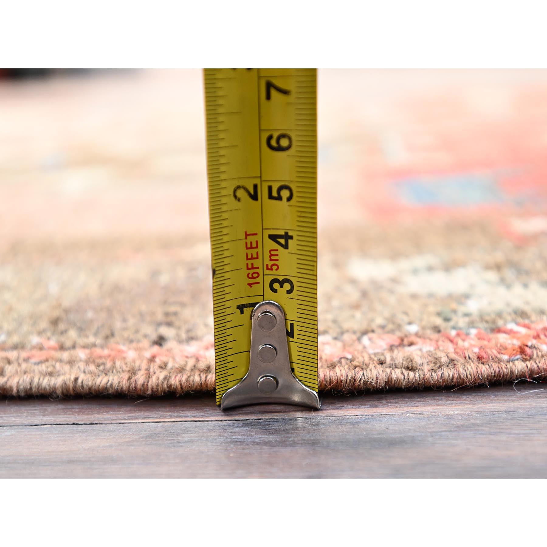 3'2"x9'9" Biscotti Brown, Semi Antique Northwest Persian With Small Animal Figurines and Distinct Abrash, Distressed Look and Evenly Worn, Sides and Ends Secured, Professionally Cleaned, Sheared Low, Hand Knotted Oriental Soft Wool Wide Runner Rug Sh86023