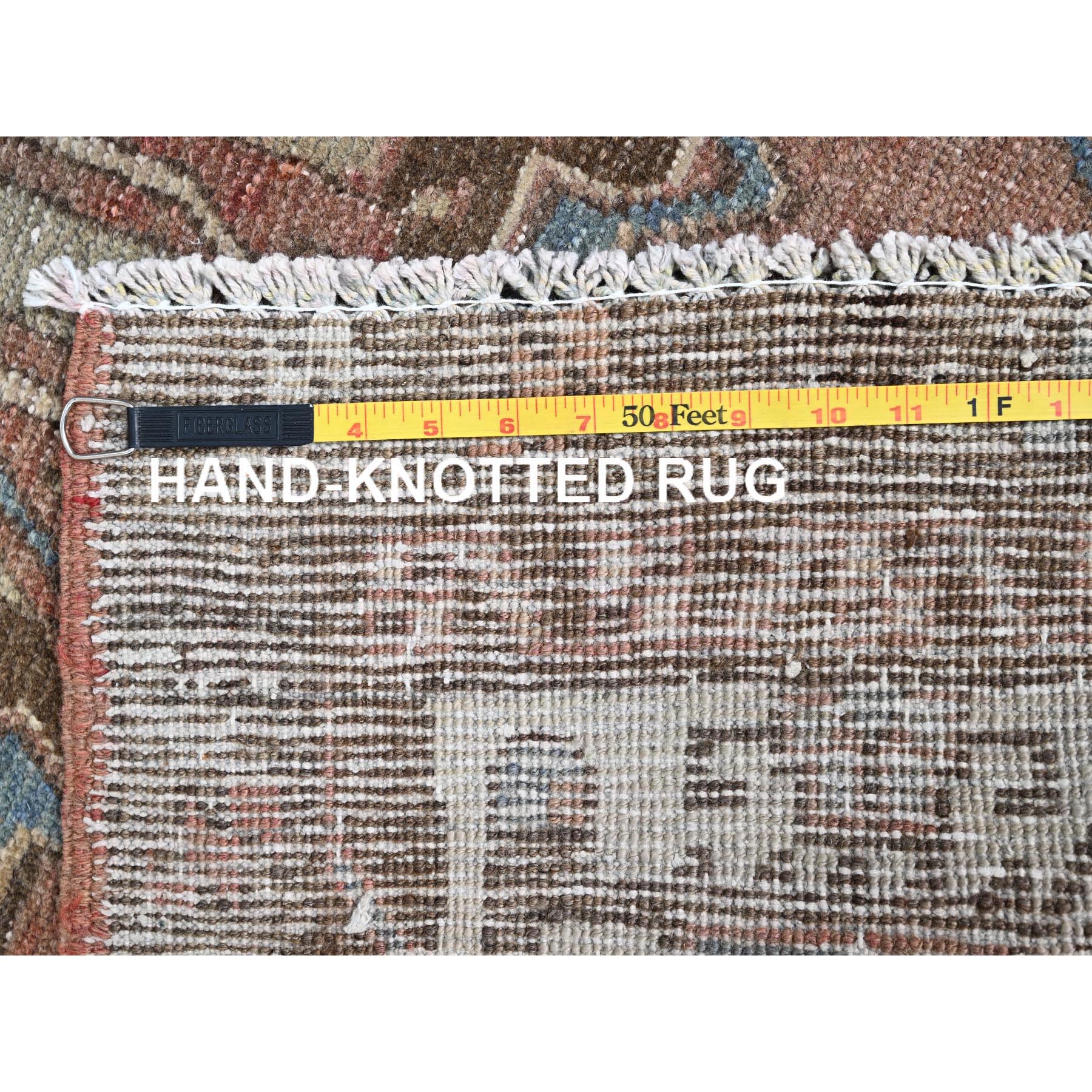 3'2"x9'9" Biscotti Brown, Semi Antique Northwest Persian With Small Animal Figurines and Distinct Abrash, Distressed Look and Evenly Worn, Sides and Ends Secured, Professionally Cleaned, Sheared Low, Hand Knotted Oriental Soft Wool Wide Runner Rug Sh86023