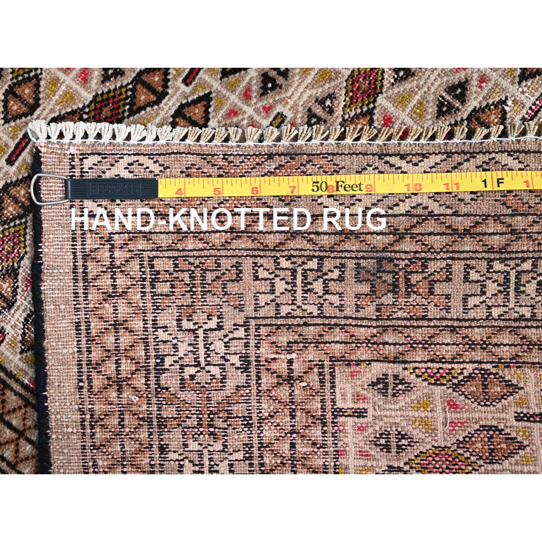 4'5"x6'3" Desert Sand Orange, Vintage Persian Tourkaman With Repetitive All Over Design, Hand Knotted Abrash Distressed Evenly Worn Organic Wool, Cropped Thin Oriental Rug Sh86050