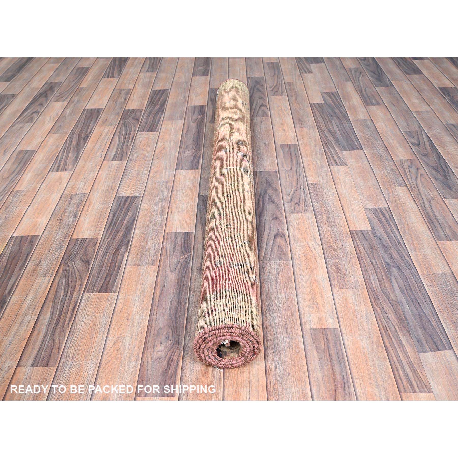 4'10"x5'10" Crepe Pink and Bisque Beige, Old Persian Hamadan, Excellent Condition and Sheared Low, Evenly Worn 100% Wool, Hand Knotted Distressed Look Sides and Ends Professionally Secured, Cleaned, Oriental Rug Sh86052