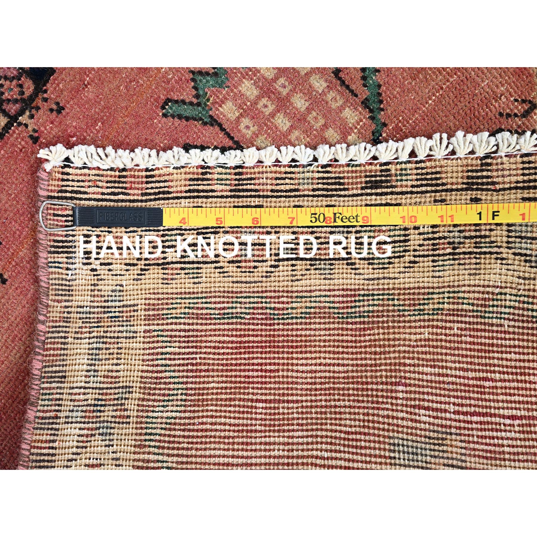 4'10"x5'10" Crepe Pink and Bisque Beige, Old Persian Hamadan, Excellent Condition and Sheared Low, Evenly Worn 100% Wool, Hand Knotted Distressed Look Sides and Ends Professionally Secured, Cleaned, Oriental Rug Sh86052