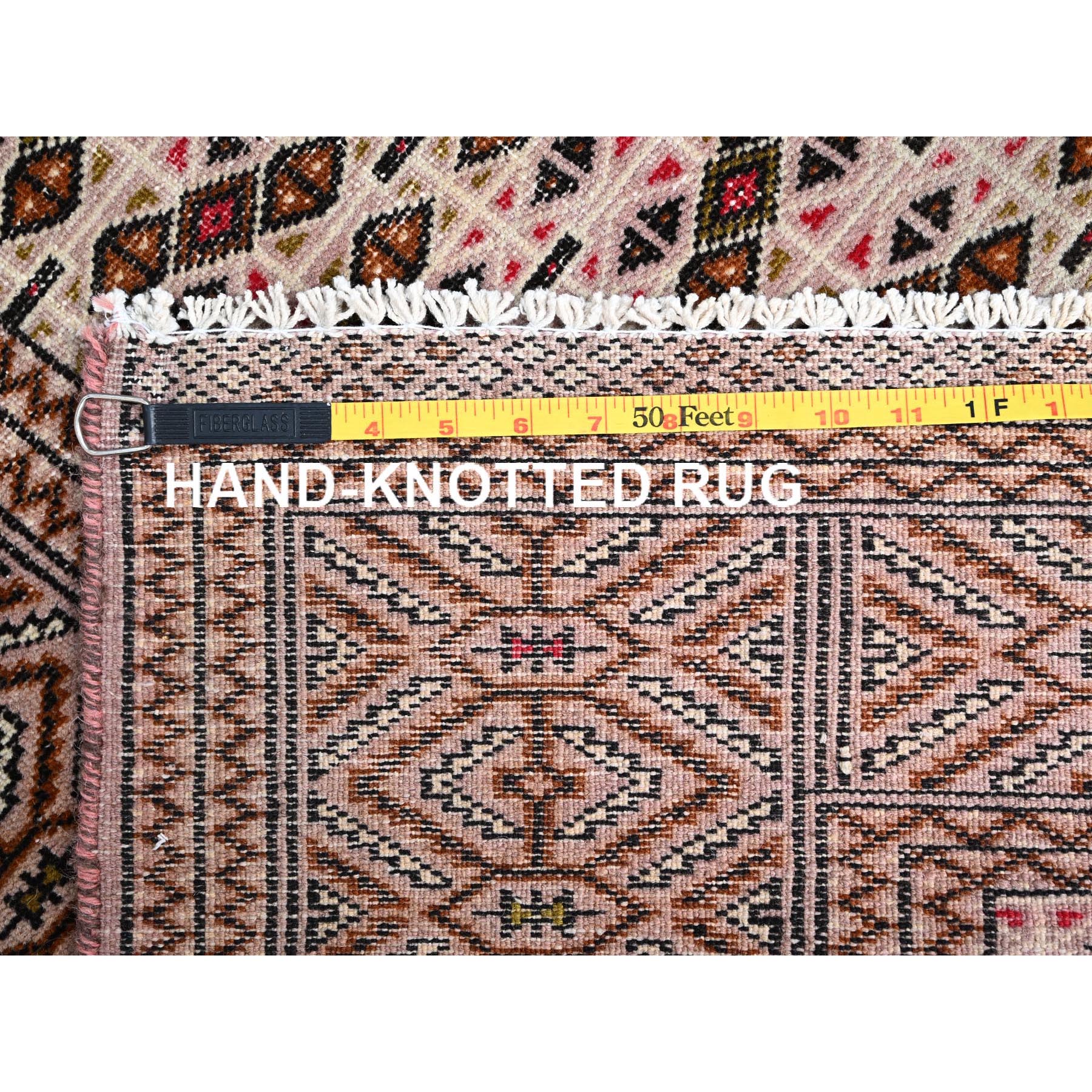 4'4"x6'1" Spanish Villa Pink, Sheared Low and Distressed With Small Repetitive Design, Pure Wool Hand Knotted Worn Vintage Persian Tourkaman, Great Condition, Cleaned, Oriental Rug Sh86057