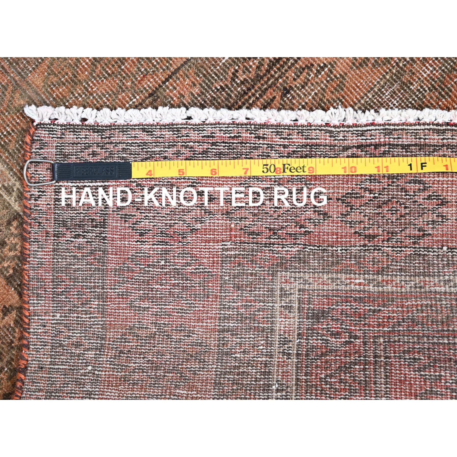 3'x6'7" Fenugreek Brown, Hand Knotted, Sheared Low, Vintage Worn Persian Baluch, Abrash, Sides and Ends Secured, Professionally Cleaned, Distressed All Wool, Oriental Rug Sh86063