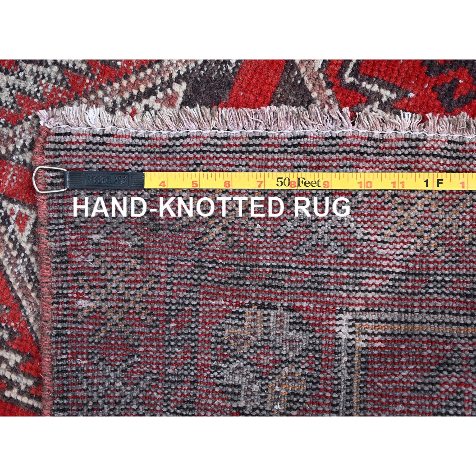 4'x6'5" Tomato Red, Hand Knotted 100% Wool Vintage Persian Baluch, Abrash, Evenly Worn Sheared Low, Distressed and Sides and Ends Secured, Professionally Cleaned, Cropped Thin, Oriental Rug Sh86068