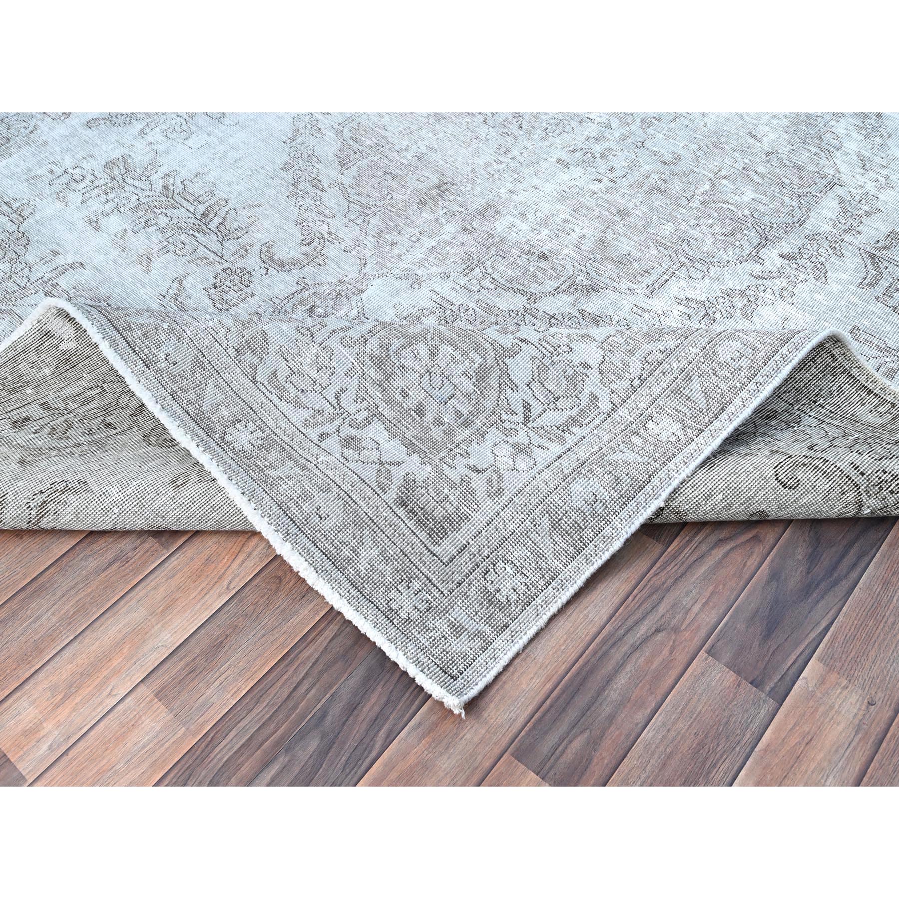 6'3"x9'6" Cloud Gray, Sides and Ends Professionally Secured and Cleaned, Great Condition Hand Knotted White Wash Semi Antique Persian Tabriz, Evenly Worn Hand Knotted Extra Soft Wool, Sheared Low, Cropped Thin, Oriental Rug Sh86098
