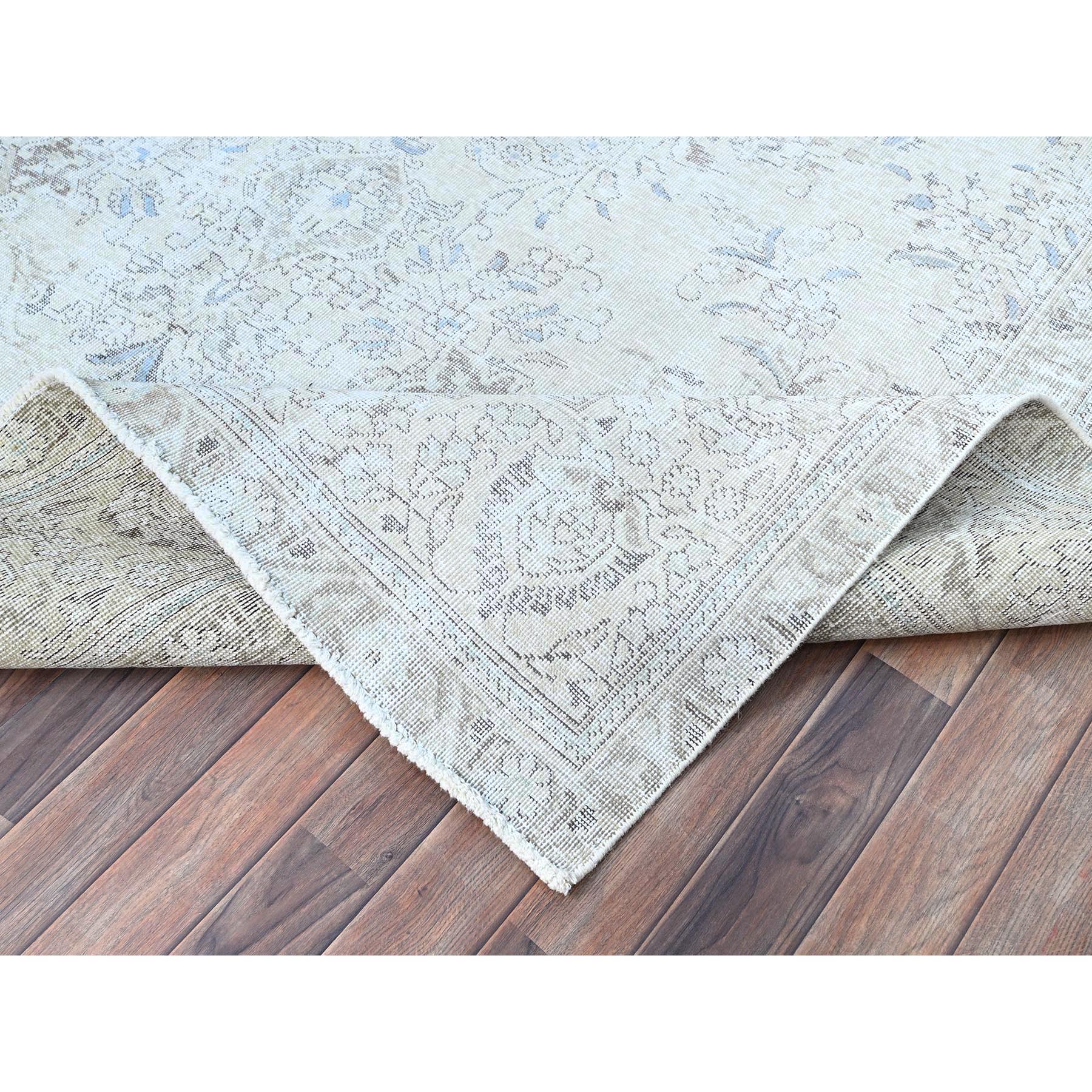 7'9"x11'4" Shoji White, Vintage Persian White Wash Tabriz With Touches Of Blue, Hand Knotted Abrash Distressed Evenly Worn Organic Wool, Cropped Thin, Good Condition Oriental Rug Sh86104