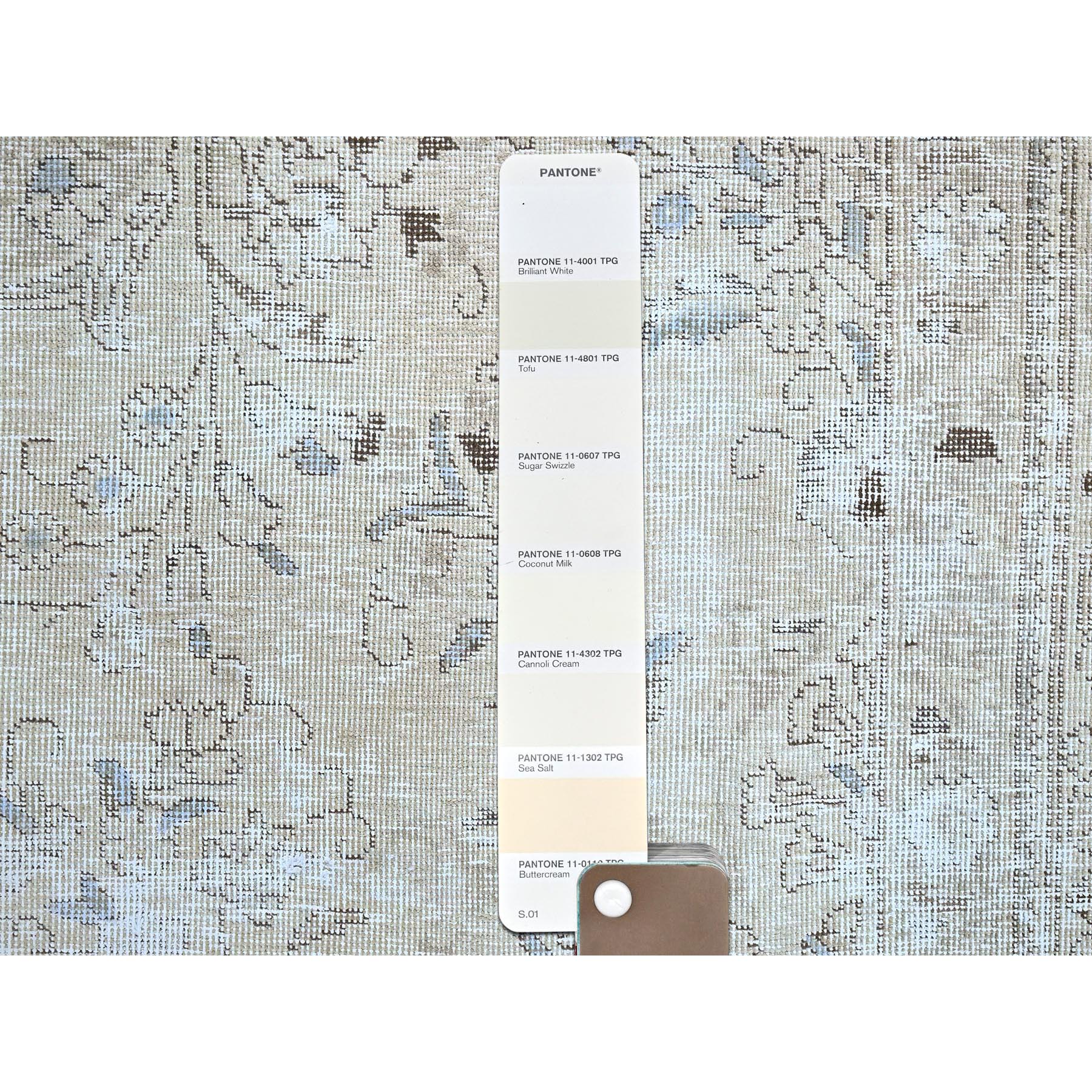 7'9"x11'4" Shoji White, Vintage Persian White Wash Tabriz With Touches Of Blue, Hand Knotted Abrash Distressed Evenly Worn Organic Wool, Cropped Thin, Good Condition Oriental Rug Sh86104